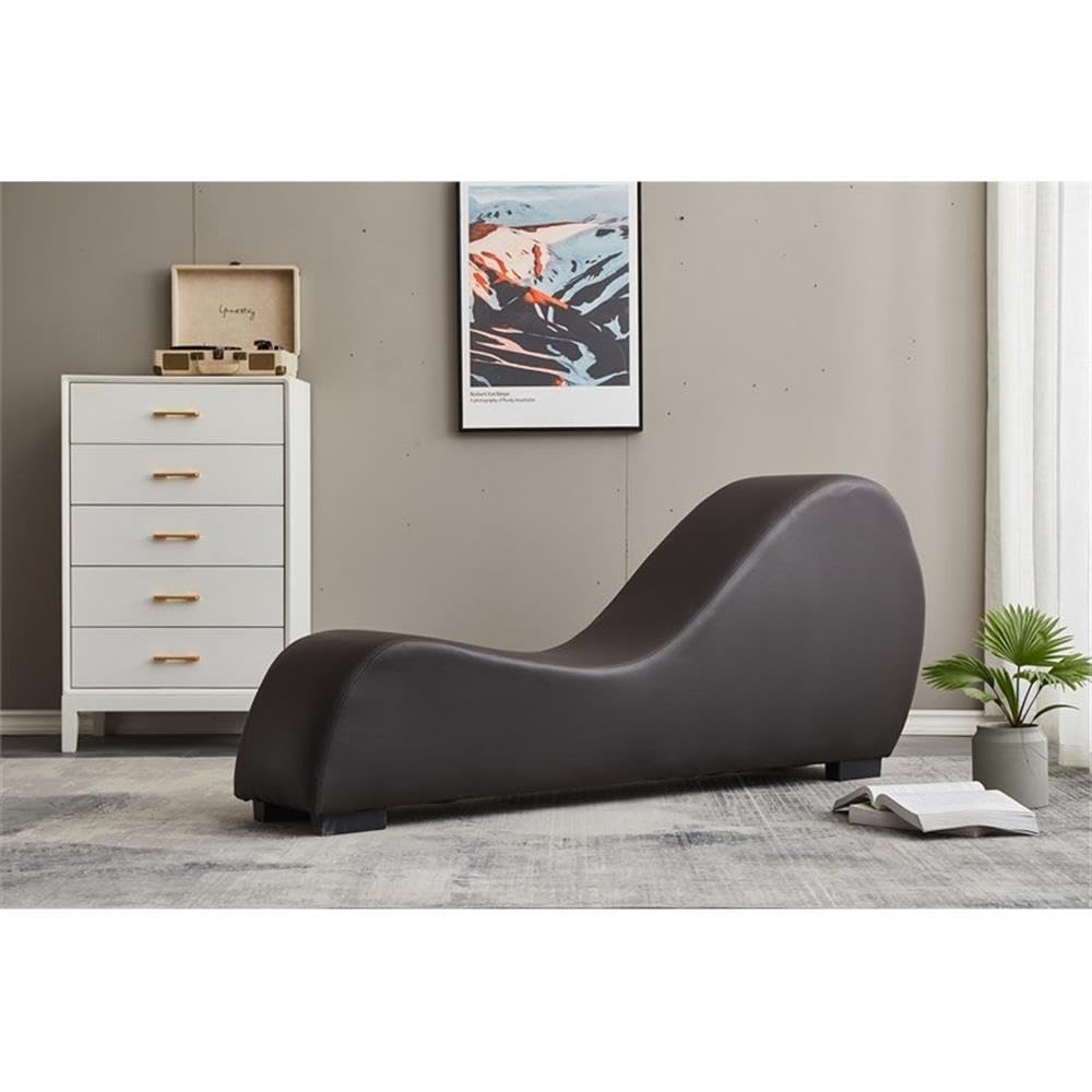 Premium Faux Leather Yoga Chaise Lounge Chair for Relaxation & Stretching - Brown | Home Gym, Meditation & Living Room Comfort Furniture