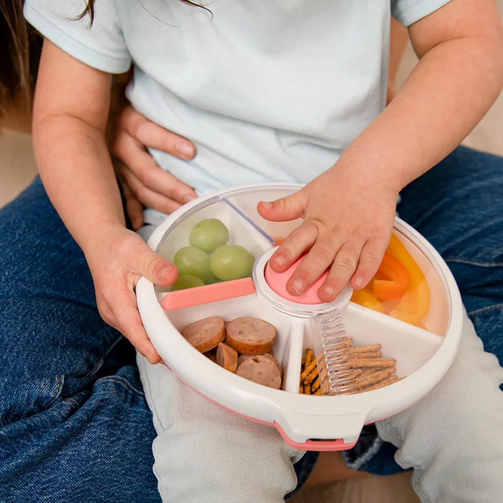 Gobe Large Snack Spinner - Coral Pink | BPA-Free Kids Snack Container | Perfect for School Lunches, Picnics & On-the-Go Snacking