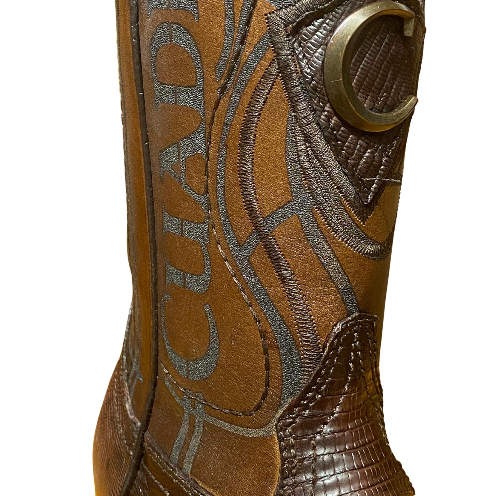 Men's Cuadra Brown Cowboy Boots - Genuine Lizard Leather Rodeo Dress Boots for Western Style & Country Events