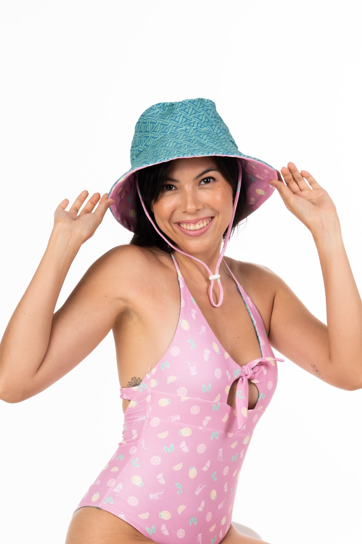 Fiji Adult Swim Hat - Lemonade & Sailboat Design - UV Protection Sun Hat for Beach, Pool, and Outdoor Activities