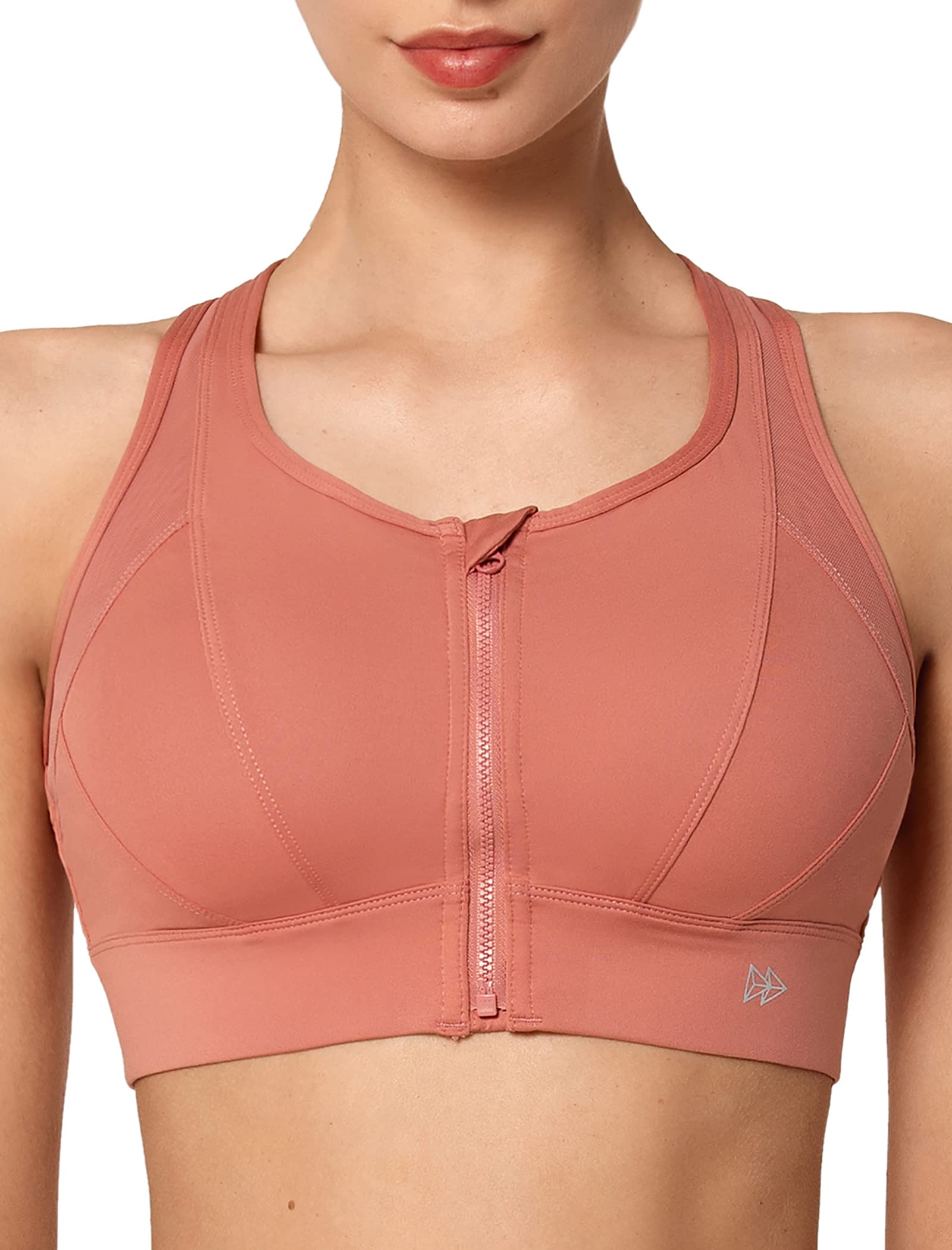 Yvette High Impact Zip Front Sports Bra - Mesh Racerback Workout Bra for Women with Large Breasts - Maximum Support for Running, Gym & High Intensity Training