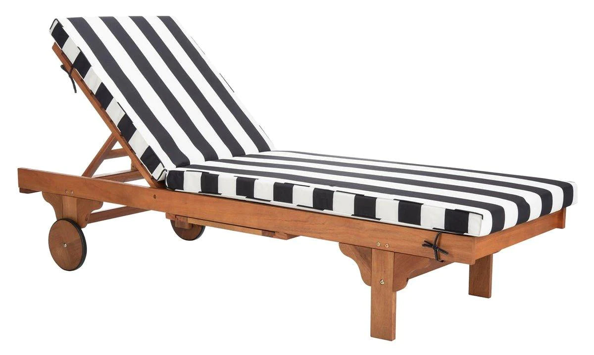 Black and White Striped Outdoor Chaise Lounge with Side Table - Waterproof Patio Furniture for Poolside, Beach, and Garden Relaxation