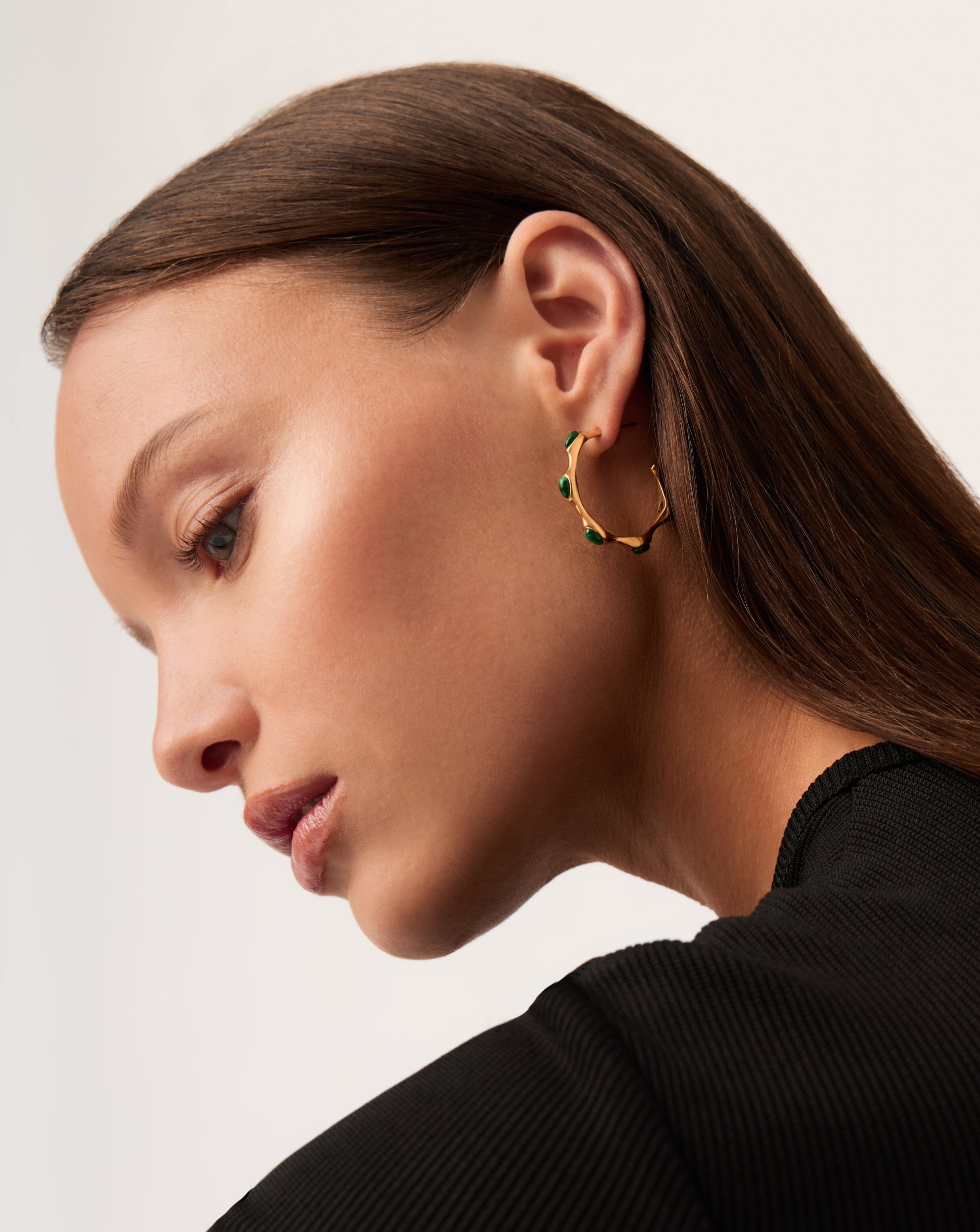 Magma Gemstone Medium Hoop Earrings - 18k Recycled Gold Plated Brass Jewelry for Women | Elegant Dangle Earrings for Party, Wedding & Everyday Wear