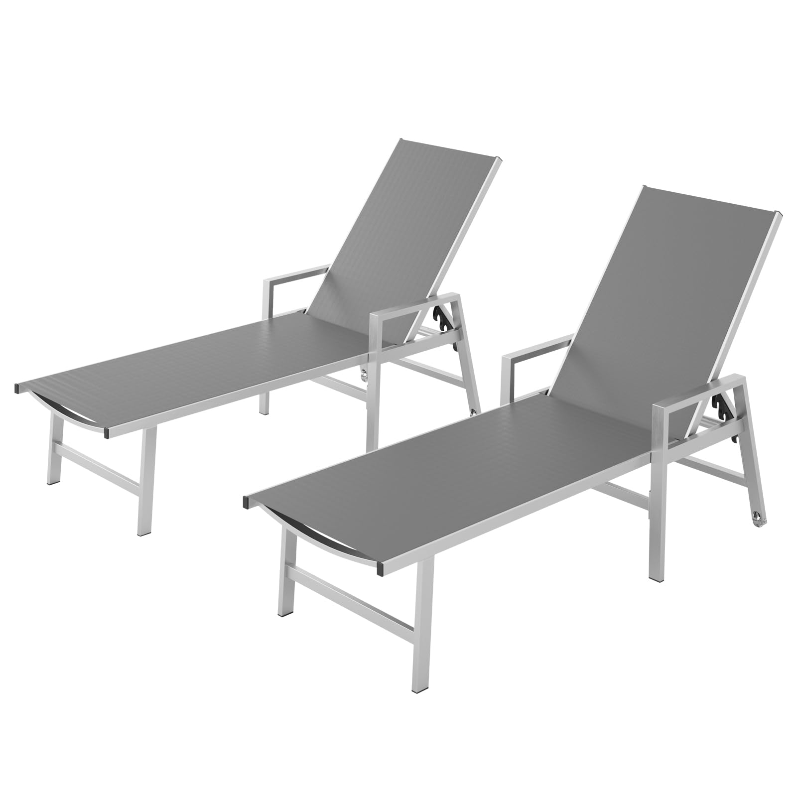 **2-Pack Adjustable Aluminum Patio Chaise Lounge Chairs with Wheels & Armrests - 5-Position Recliner for Poolside, Beach, Deck, Yard - Dark Gray Outdoor Relaxation**    *(Use for sunbathing, reading by the pool, or lounging in your backyard!)*
