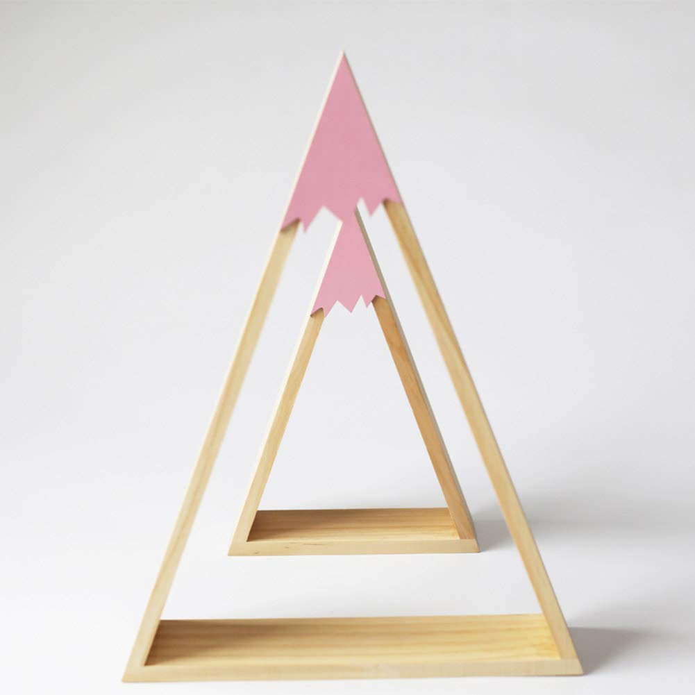 L&T Floating Wall Shelf Set of 2 - Wooden Triangle Wall Mounted Shelves for Home Decor, Nursery, Living Room | Modern Display Rack for Books, Plants & Decorative Items (Pink)