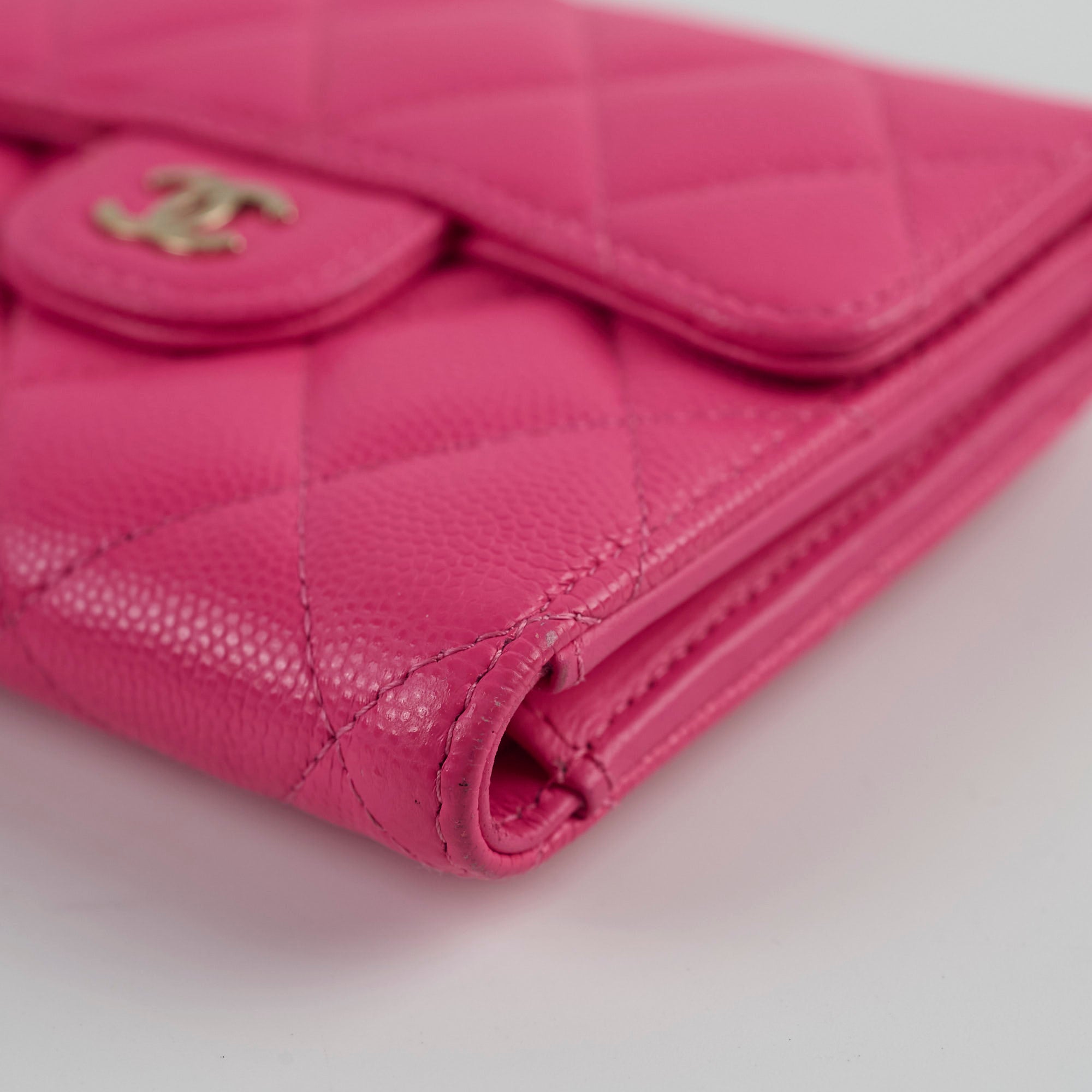 Chanel Quilted Caviar Leather Tri-Fold Wallet in Pink | Luxury Women's Wallet for Everyday Use & Special Occasions