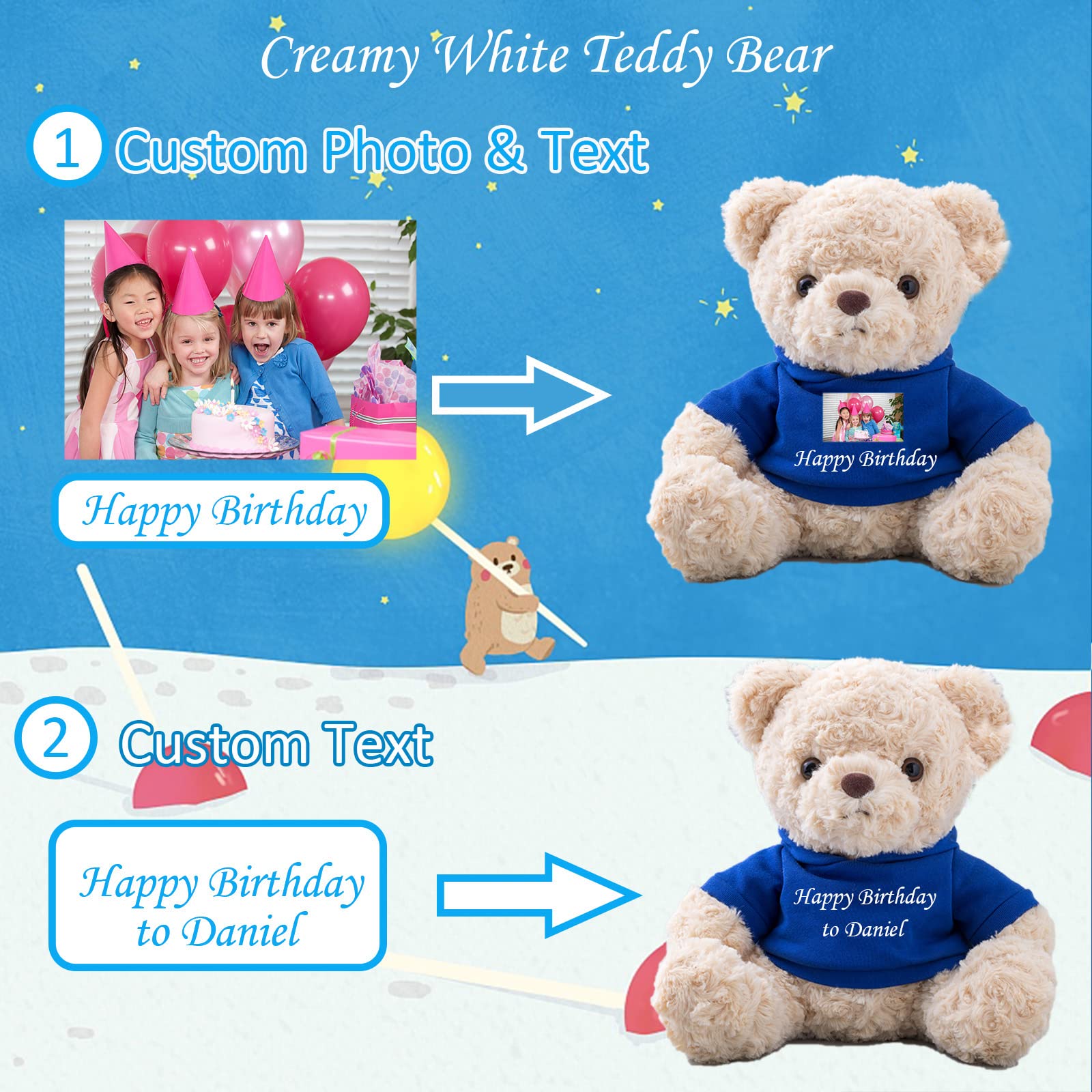 Custom Teddy Bear with Hoodie & Personalized Text - Unique Gift for Women, Men, Family & Friends - 10 Inch Blue Plush Bear for Christmas, Valentine's Day, Birthdays - Perfect for Anniversaries, Baby Showers & Romantic Surprises