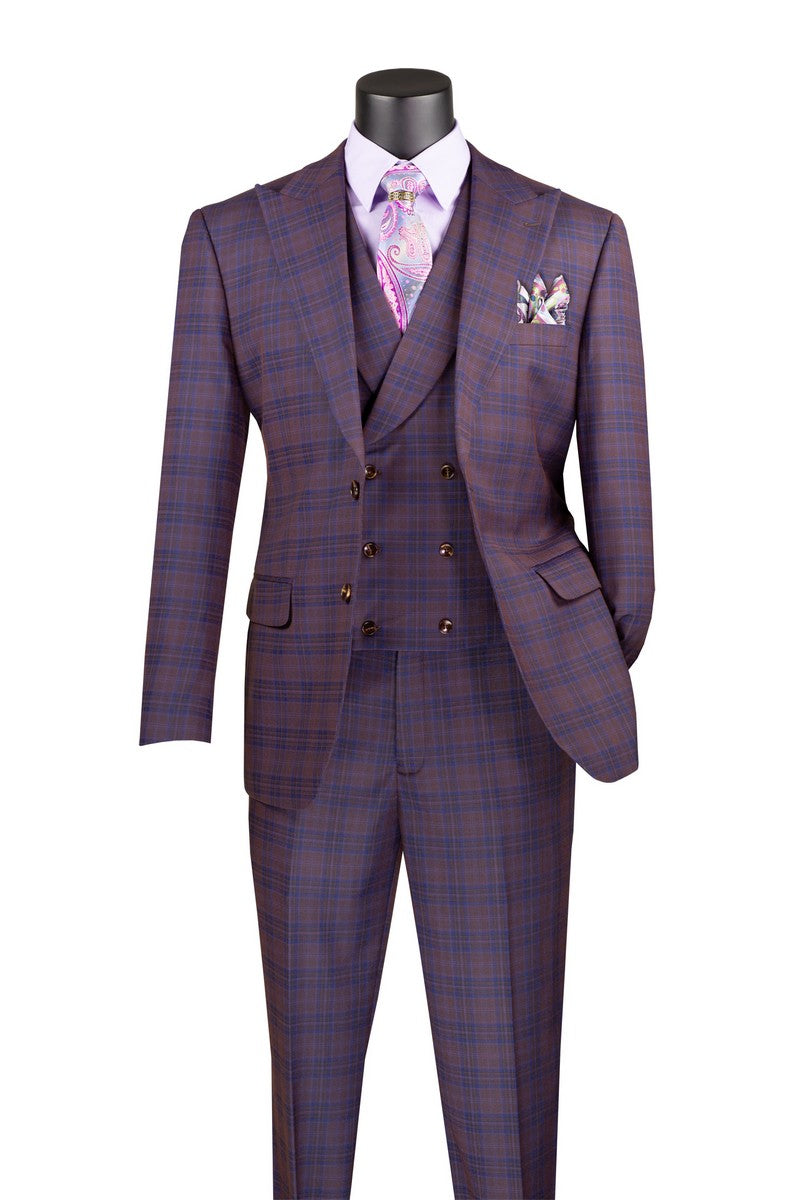 Modern Fit Windowpane 3-Piece Suit in Purple | Men's Business Formal Attire for Weddings, Interviews & Office Wear