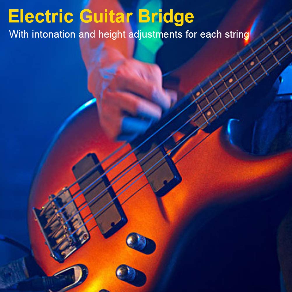 4 String Electric Guitar Bridge - Bnineteenteam Hardtail Metal Fixed Saddle Bridge for Cigar Box Guitar, Bass & Ukulele with Tool Kit | Perfect for DIY Guitar Repair & Upgrades
