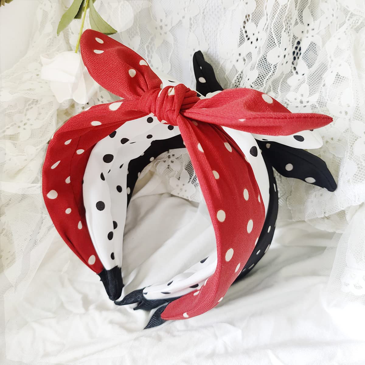 3 Pack Women's Bow Headbands - Wide Polka Dot Hair Hoops with Rabbit Ears | Fashion Hair Accessories for Everyday Wear, Parties & Photo Shoots