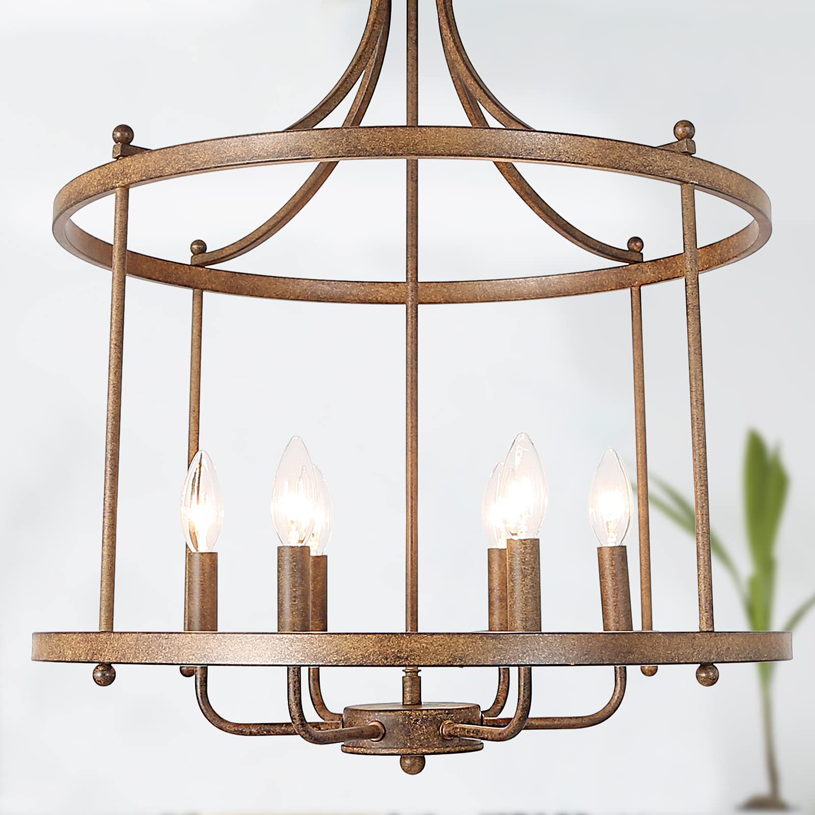 LOG BARN Farmhouse Chandelier - Rustic Bronze Drum Pendant Light for Dining Room, Kitchen Island & Living Room | Vintage Industrial Ceiling Lighting Fixture for Home Decor