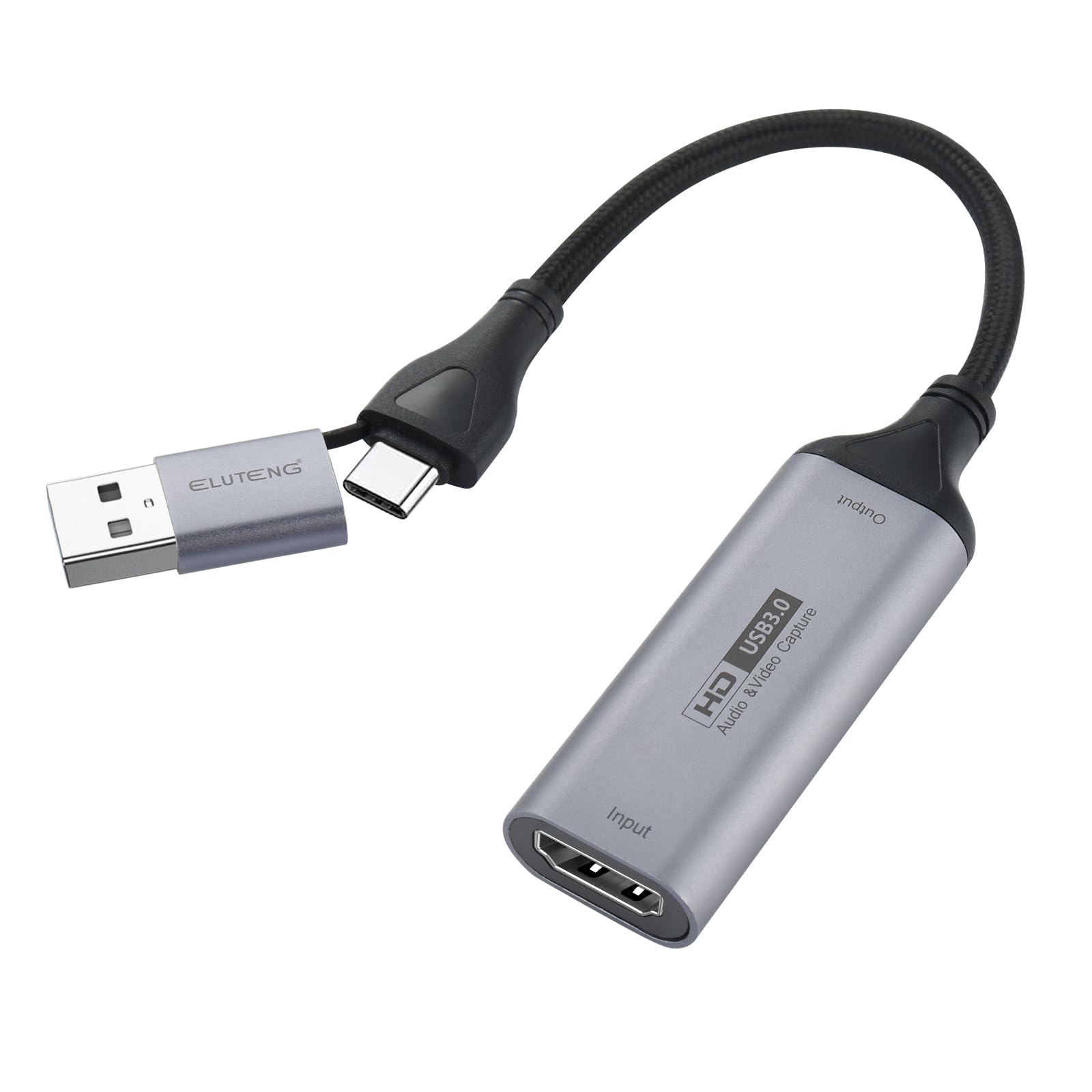 ELUTENG USB 3.0 HDMI Video Capture Card - 4K/1080P Game Capture Device for Live Streaming, Recording & Online Classes | Compatible with Windows & Mac | USB-C/USB-A Converter for Gaming, YouTube, Twitch & Zoom Meetings