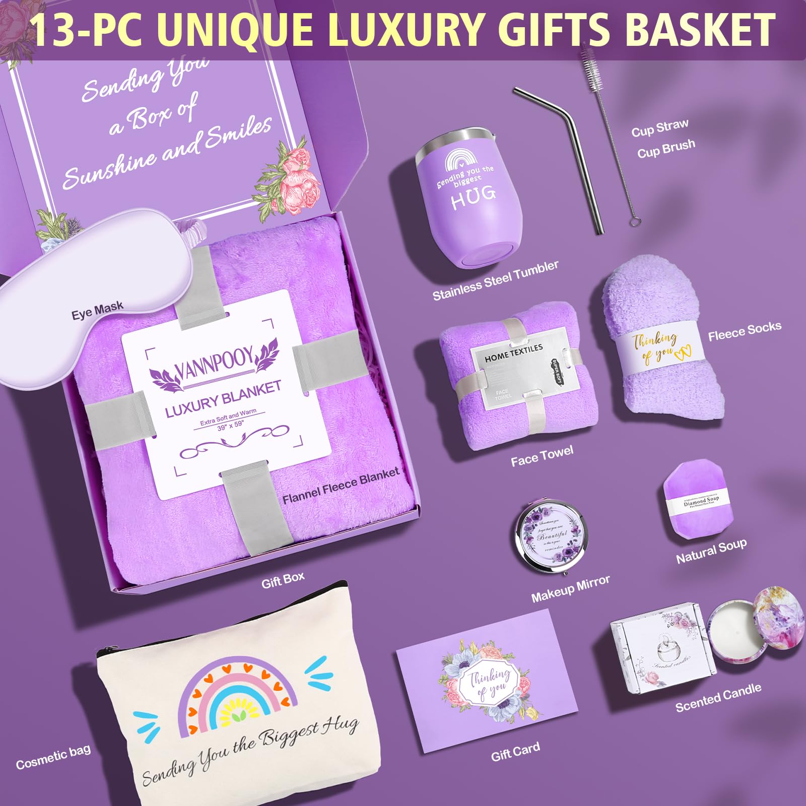 Relaxing Spa Gift Set for Women - Unique Self Care Package with Lavender Essentials | Thoughtful Get Well, Birthday & Mother's Day Gifts for Her, Wife, Sister or Friend | Perfect for Home Relaxation, Stress Relief & Pampering