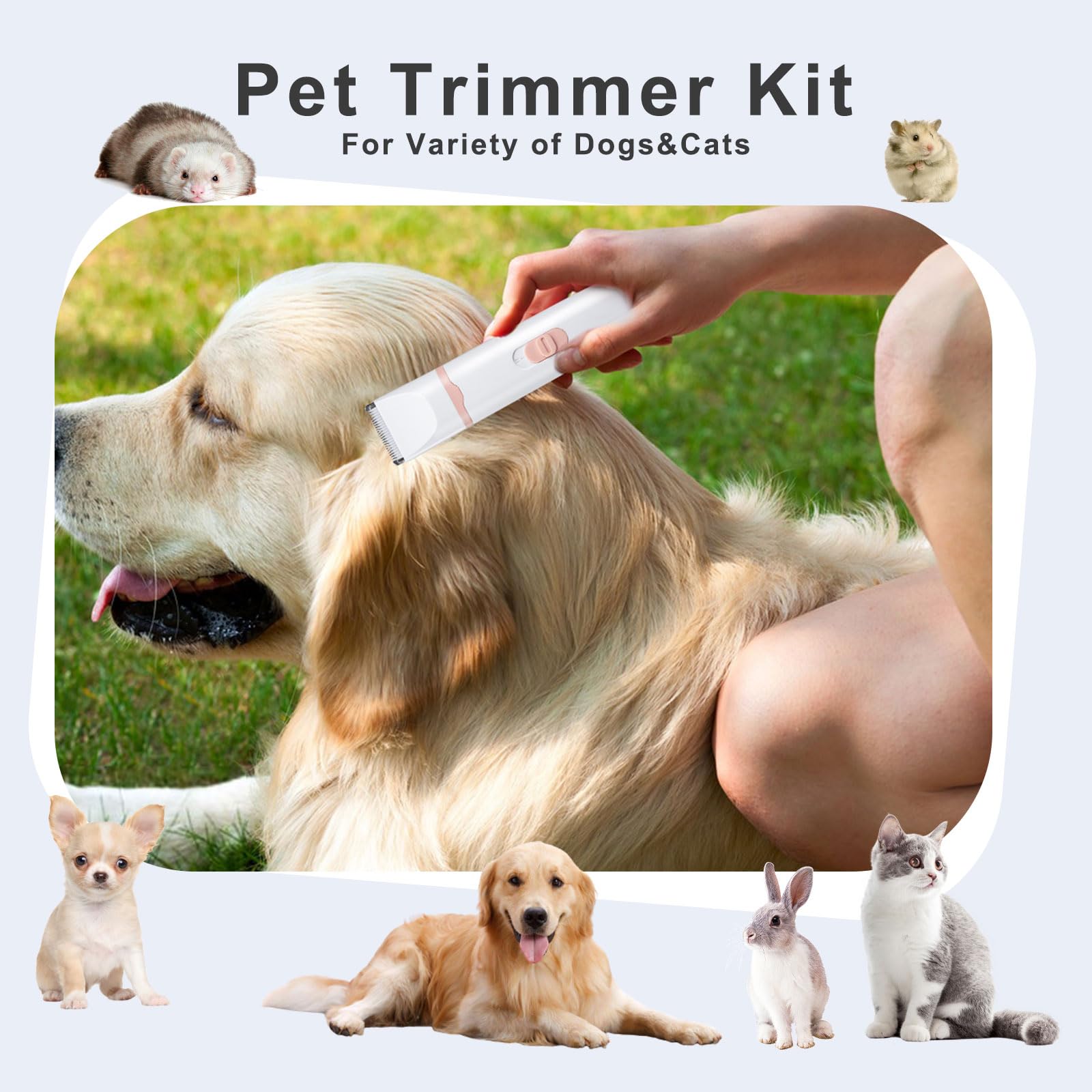 KIKETECH Cordless Dog Clippers for Grooming - Low Noise Pet Nail Grinder for Small Dogs, Cats & Rabbits - Safe Hair Trimmer for Paws, Eyes, Ears & Face - Pink Rose (Perfect for Home Pet Grooming & Professional Use)