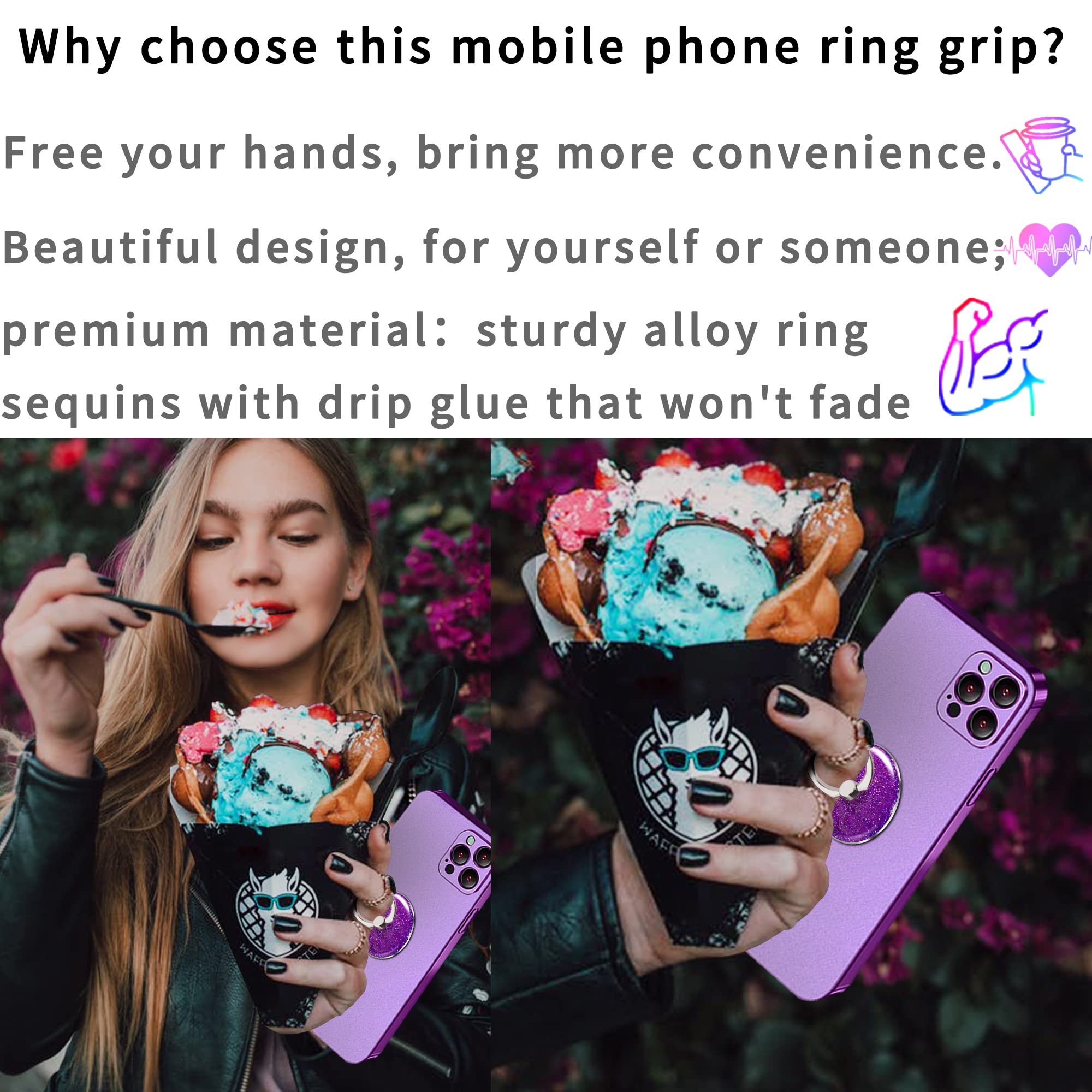 Sparkle Phone Grip Ring Holder - Purple Stand for Women | Phone, Tablet Accessory for Reading & Selfies