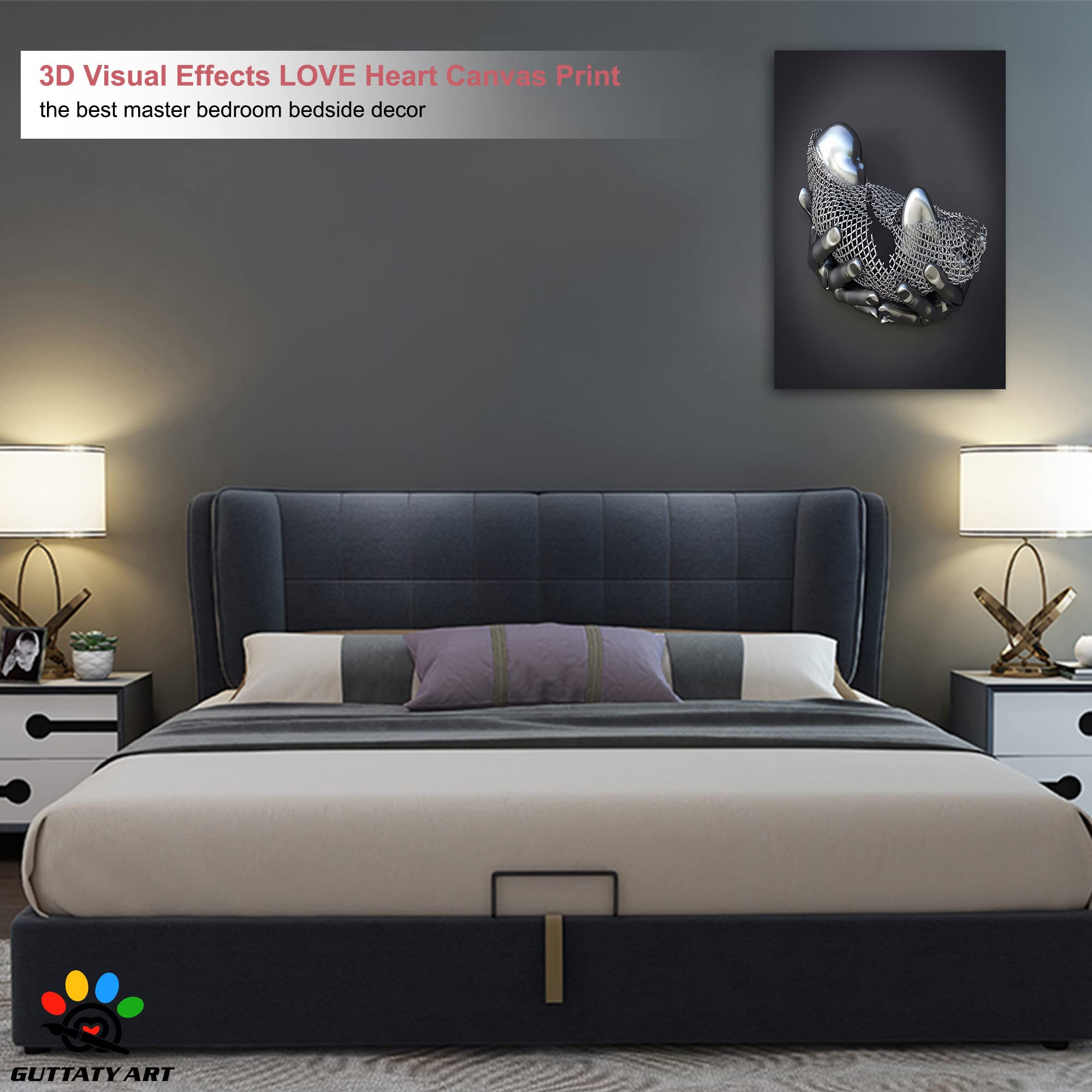 3D Metal Effect Canvas Wall Art - Modern Silver Framed Wall Decor for Living Room & Bedroom, Mother's Day Gift for Mom, 24x36 Inches - Perfect for Home, Office & Nursery Decor