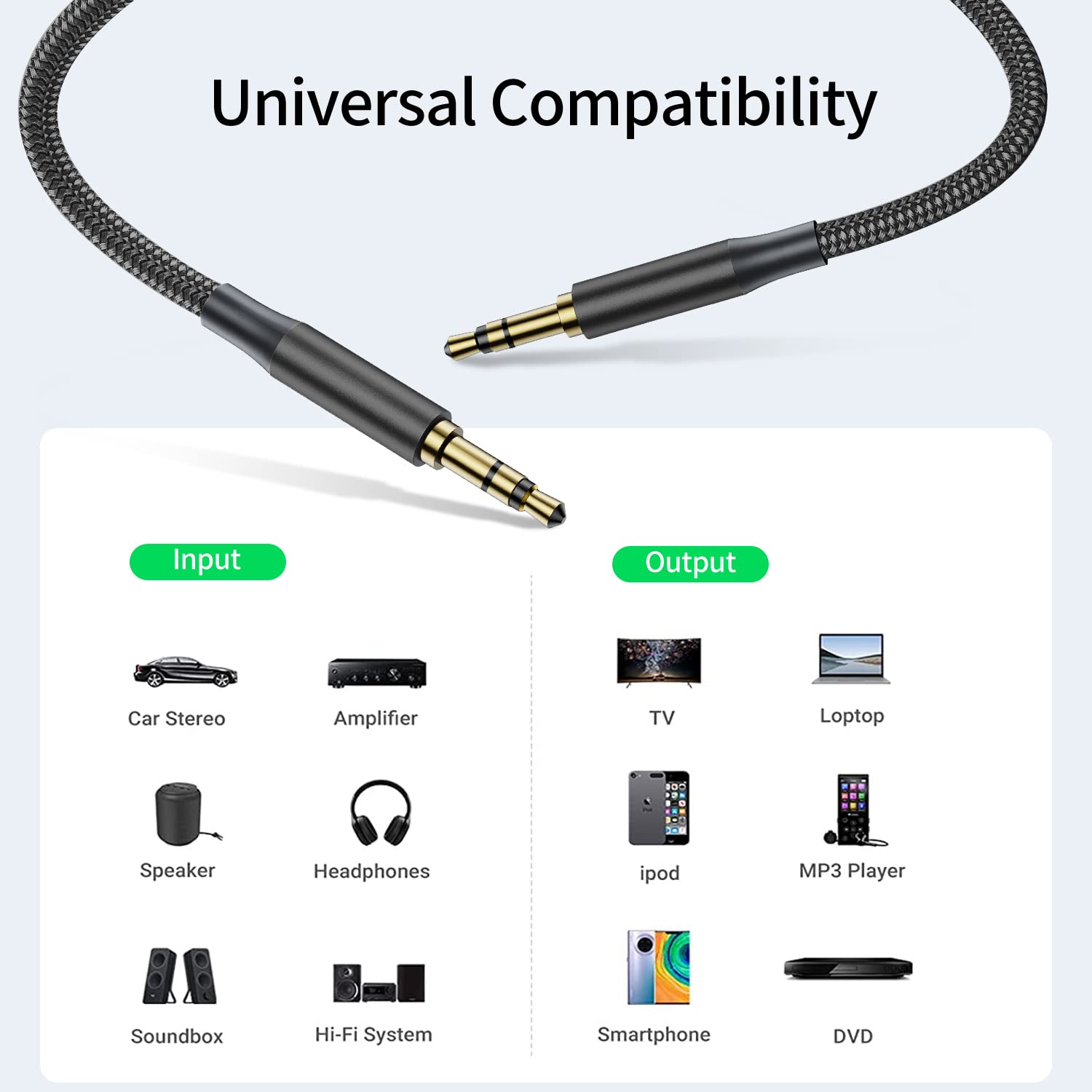 3.5mm Aux Cable [2 Pack 2m/3m] Braided Male to Male Audio Cable - Hi-Fi Sound Auxiliary Cord for Car Stereo, Home Speakers, Headphones - Compatible with Sony, Echo Dot, Beats, iPod, iPad (Black) - Perfect for Home Audio, Car Music & Mobile Devices