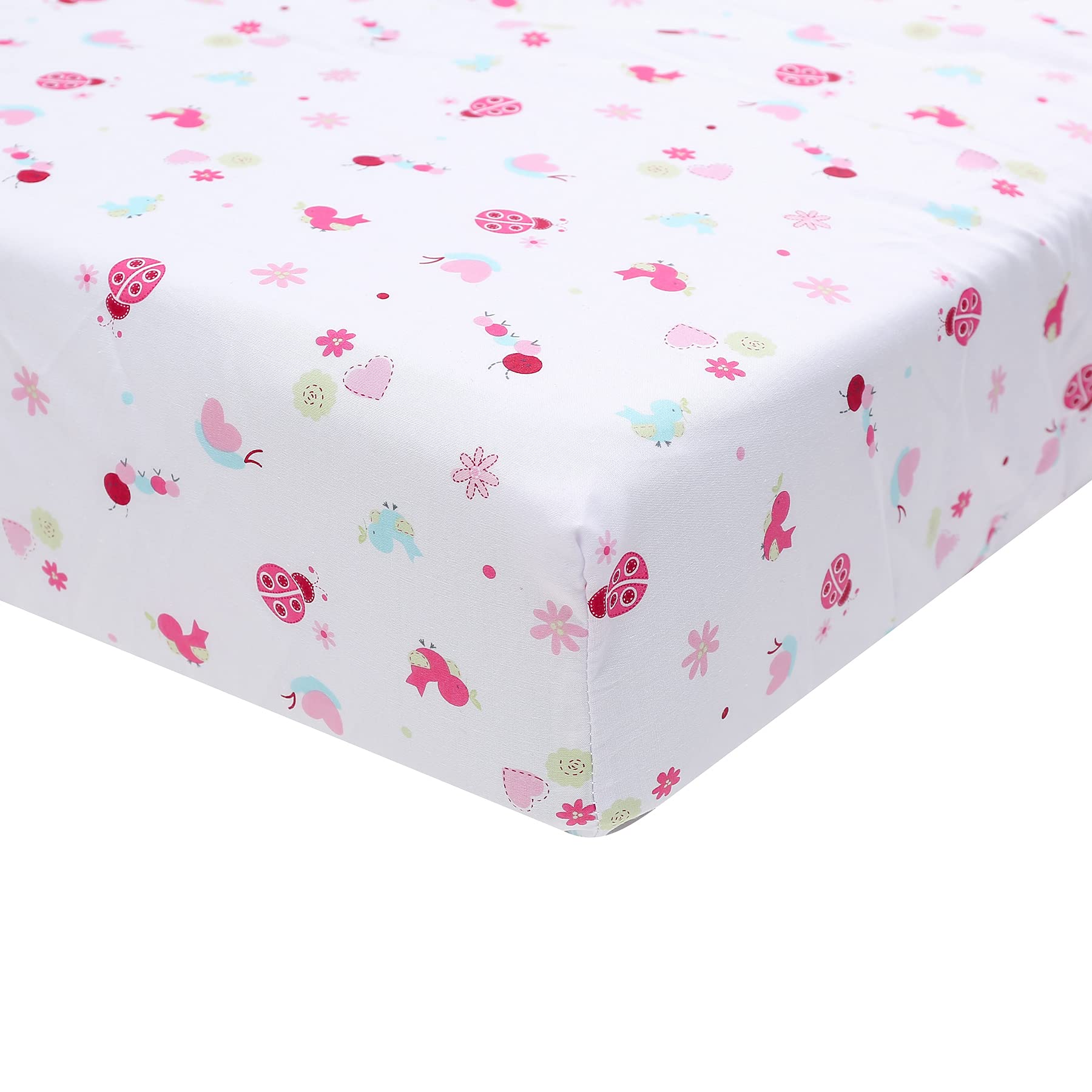 4-Piece Pink Ladybug Nursery Bedding Set - Embroidery Crib Set with Quilt, Skirt & 2 Fitted Sheets - Garden Butterfly Theme Baby Girl Bedding for Crib & Cot - Perfect for Nursery Decor, Baby Shower Gifts & Newborn Essentials