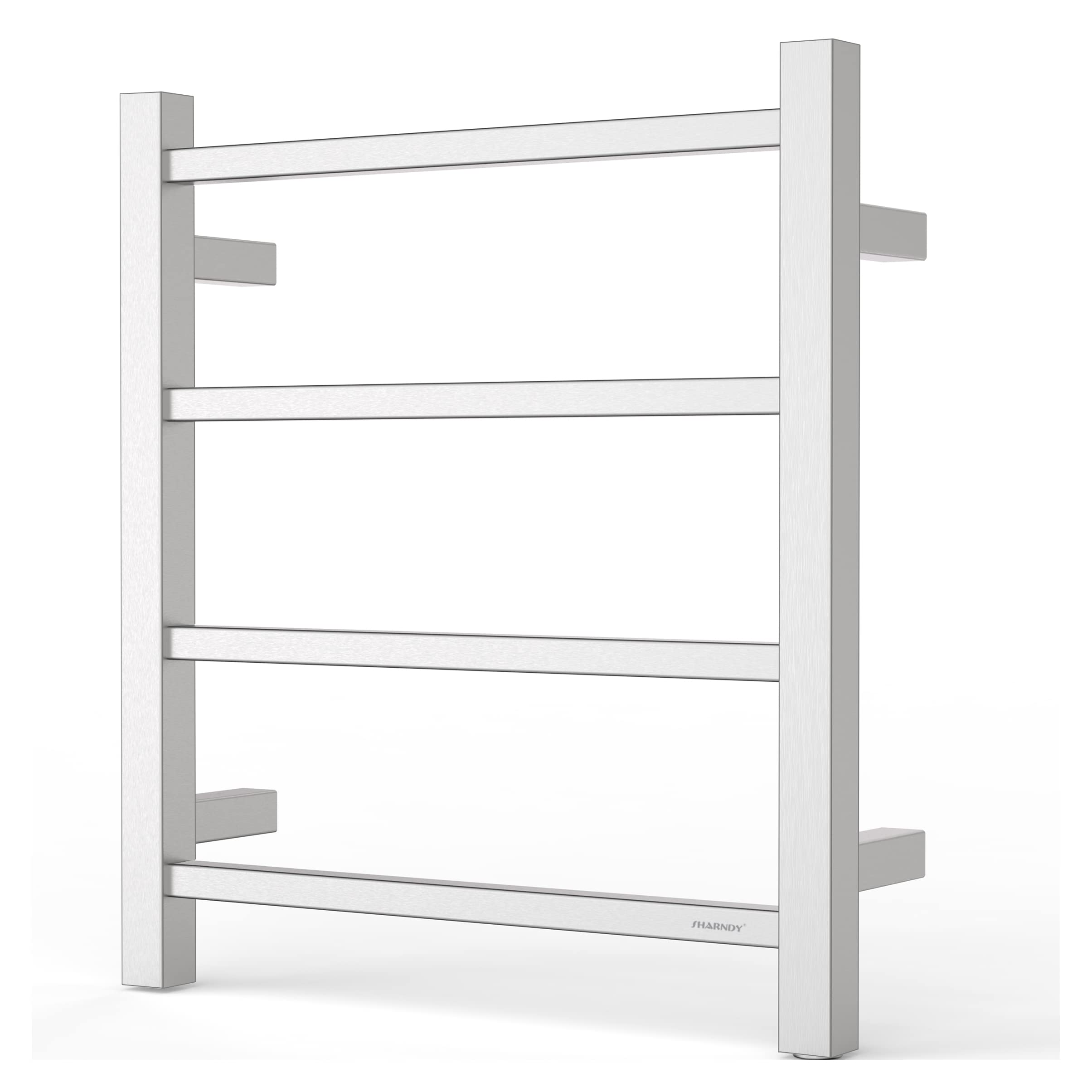 Brushed Nickel Electric Towel Warmer - Wall Mounted Bathroom Heated Towel Rack (19.69x17.71x4.33 Inches) with 4 Stainless Steel Bars, 35W Plug-in Drying Rack for Spa, Luxury Bathroom & Home Use - Model ETW13-2A
