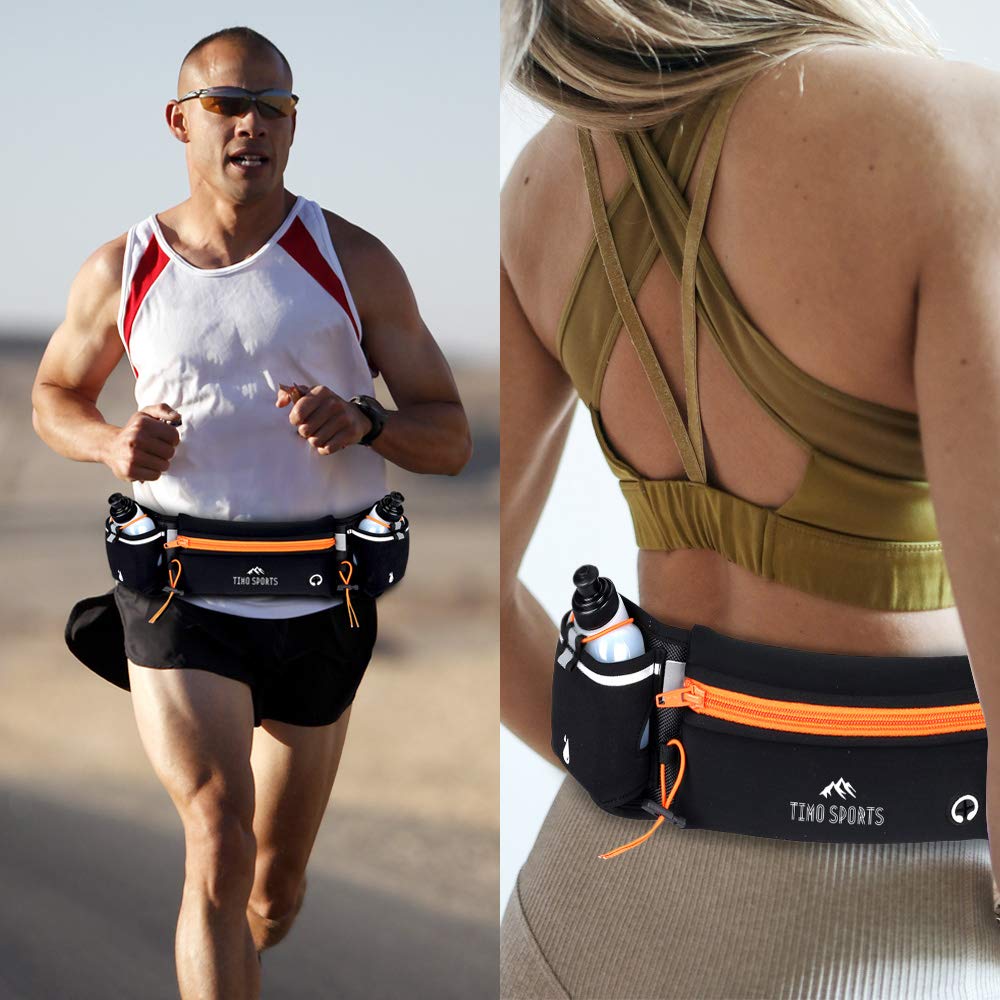 Adjustable Running Hydration Belt with 2 6oz Water Bottles - Lightweight Waist Pack for Jogging & Hiking - Fits iPhone & Android Phones Up to 6.5