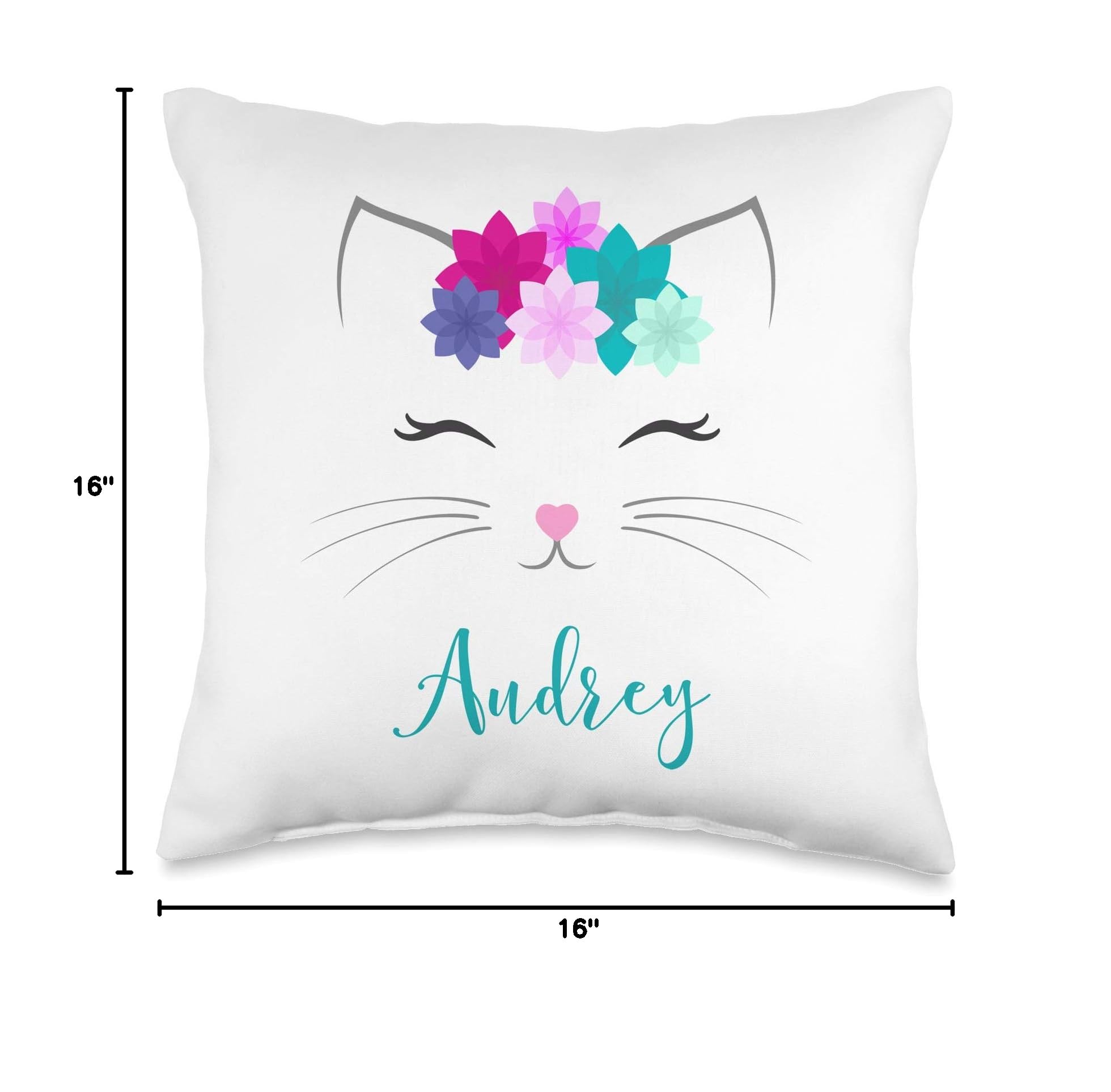 Personalized Audrey Name Gift for Girls - Cute Kitty Cat Throw Pillow - Perfect for Bedroom Decor, Birthday Gifts & Kids Room Accessories