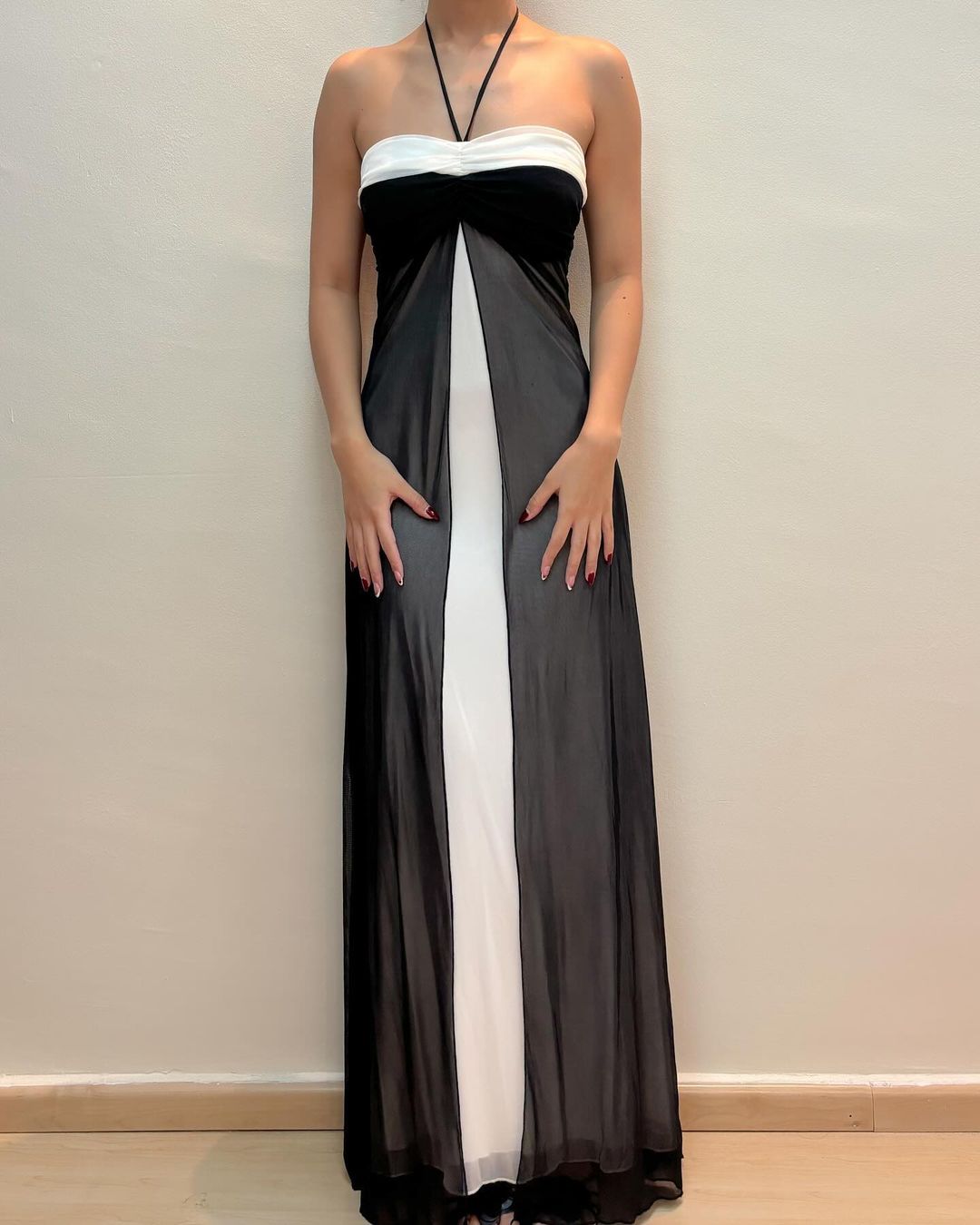 Elegant Black and White Halter A-Line Long Prom Dress J5144 - Perfect for Homecoming, Formal Dances & Special Occasions