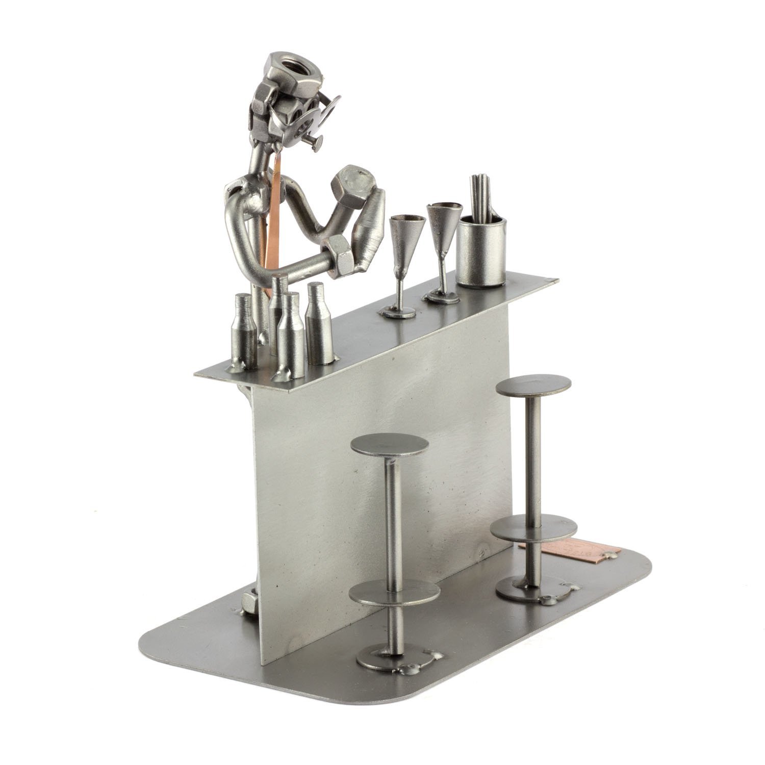 Handmade German Metal Cocktail-Maker Sculpture - Nuts and Bolts Figurine | Unique Home Bar Decor & Gift for Cocktail Enthusiasts