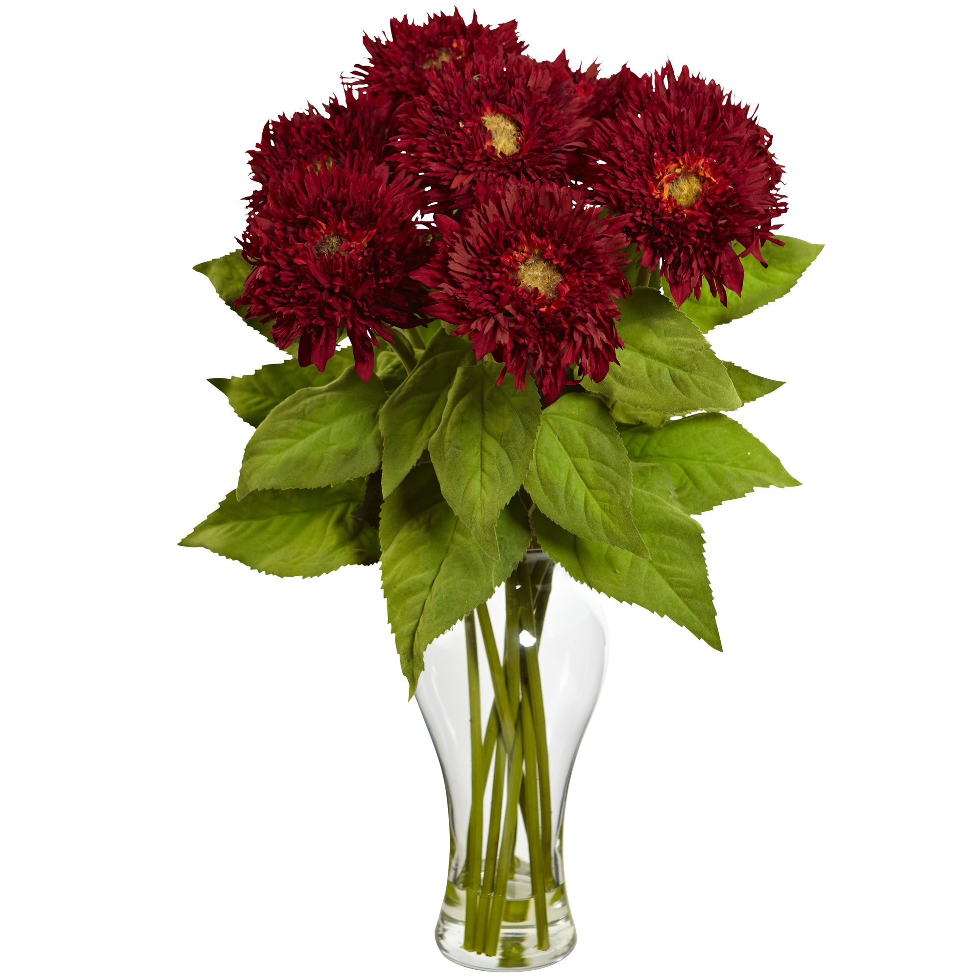 Nearly Natural 1360-RD Realistic Red Sunflower Silk Flower Arrangement in Vase - Perfect for Home Decor, Wedding Centerpieces & Office Desk Decorations