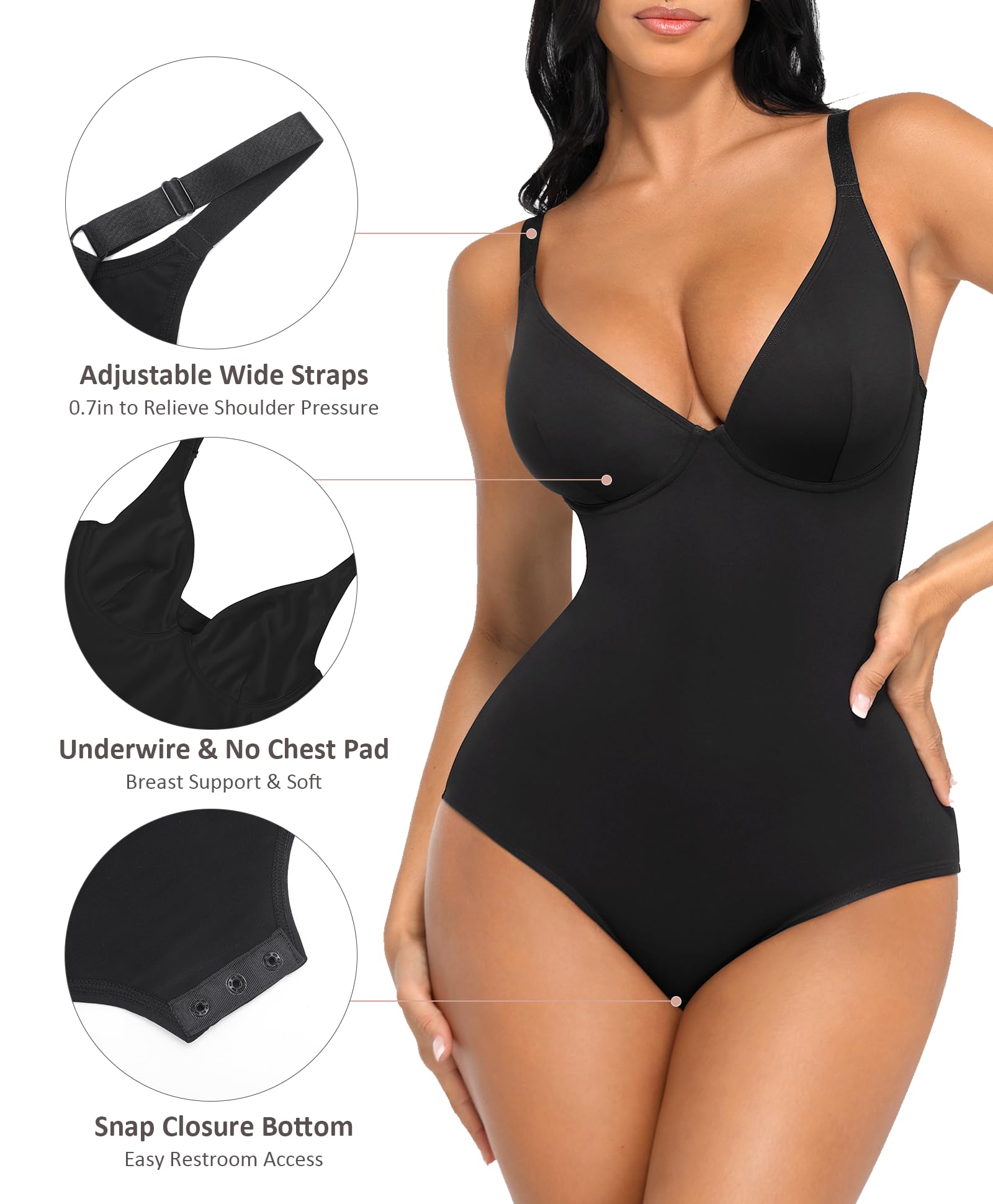 FeelinGirl Women's Tummy Control Shapewear Bodysuit - Deep V Neck Corset Body Shaper Top for Slimming & Smoothing | Perfect for Dresses, Workout & Special Occasions