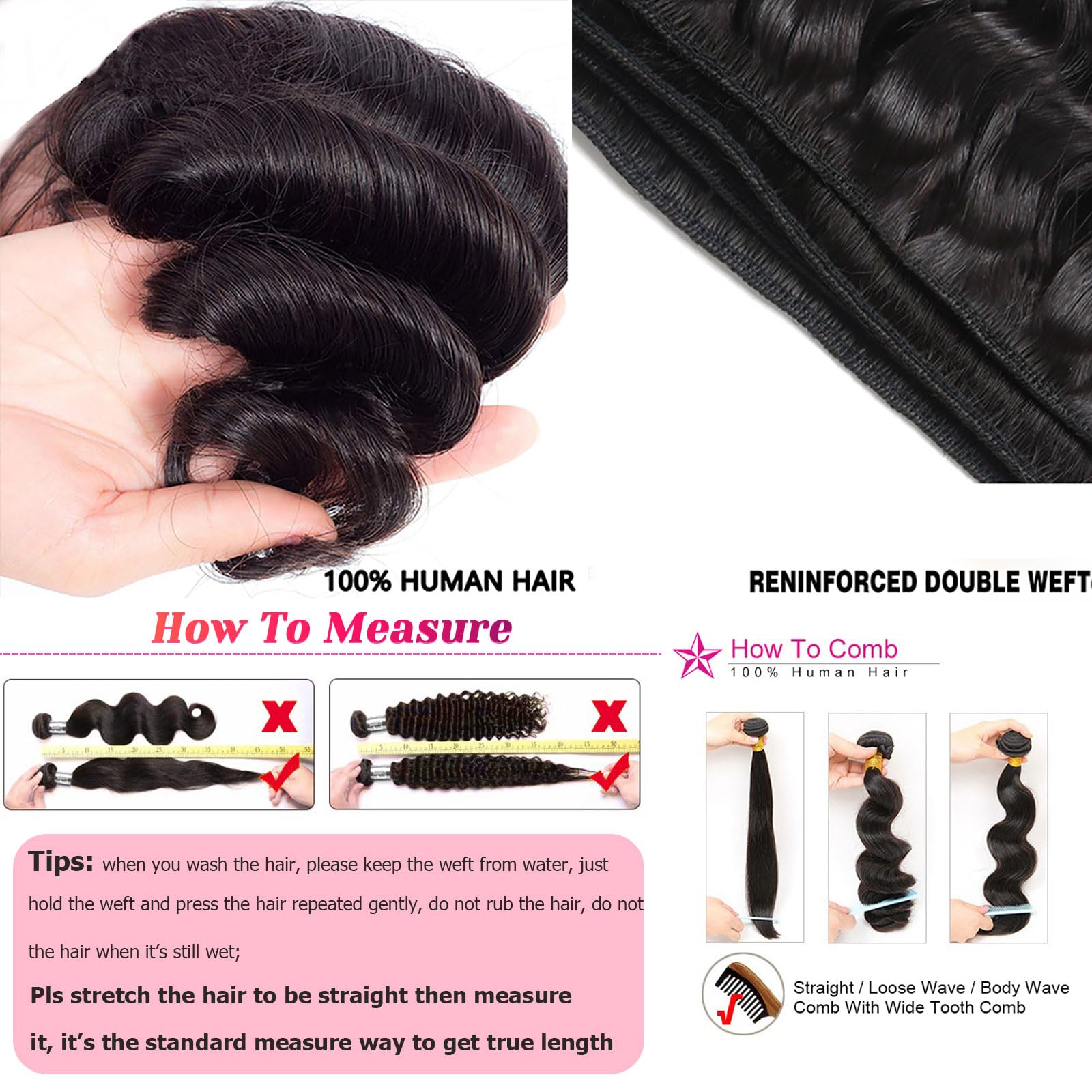 Brazilian Loose Wave Human Hair Extensions - 3 Bundles 100% Remy Virgin Hair 10A Grade (12/14/16 Inch) | Unprocessed Wet & Wavy Weave for Full Head | Natural Color for Daily Styling, Parties & Special Occasions