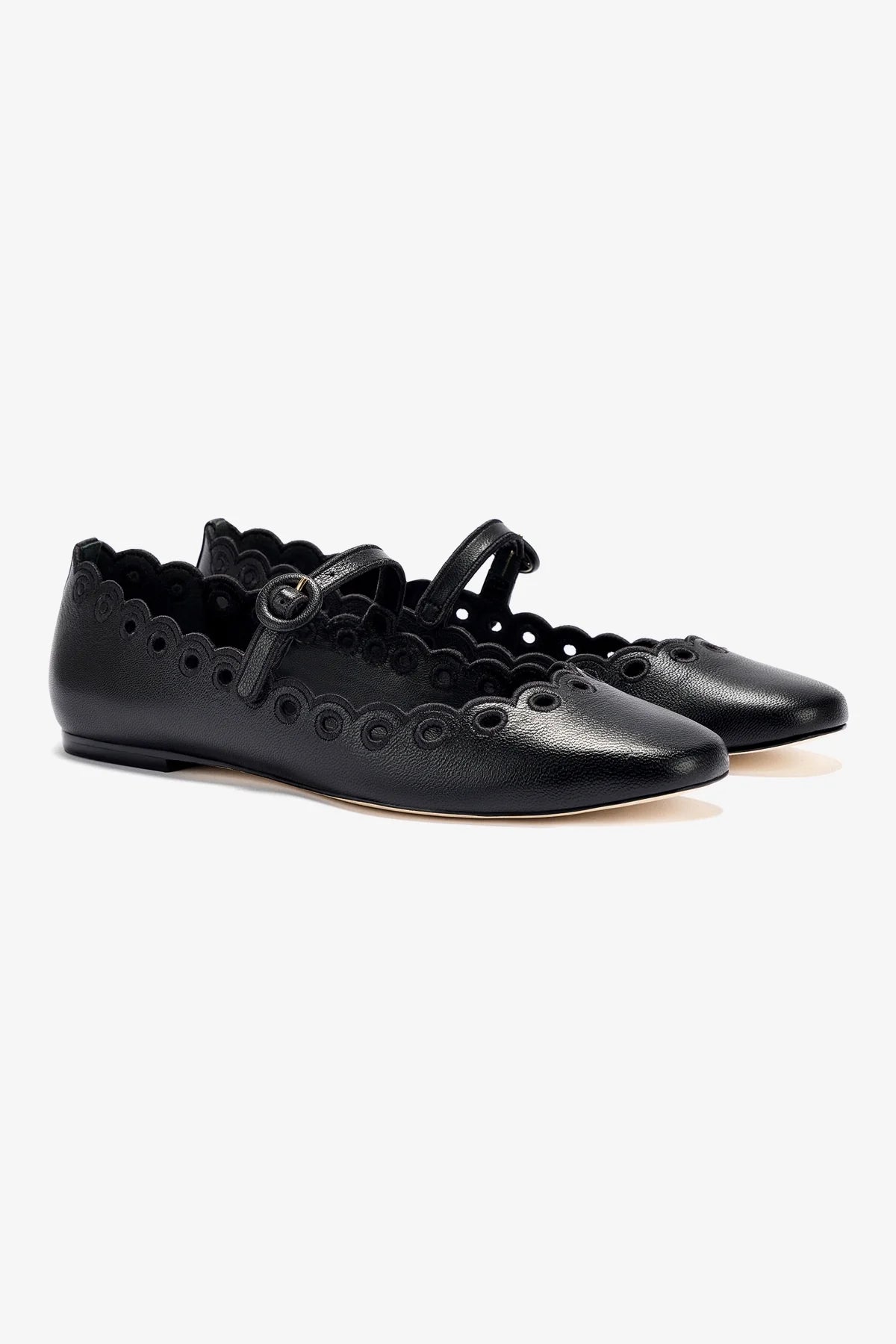 Blair Black Leather Broderie Ballet Flats for Women - Comfortable & Stylish Shoes for Work, Office, and Casual Wear
