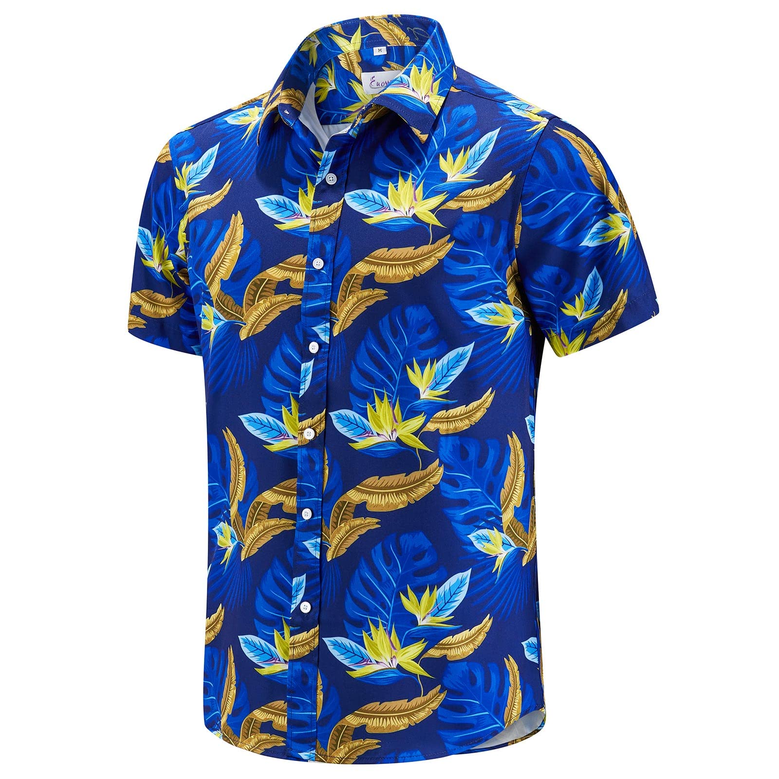 EUOW Men's Hawaiian Shirt - Short Sleeve Printed Button Down Shirt for Summer Beach Vacation, Luau Party & Tropical Outfit | Lightweight Breathable Casual Dress Shirt