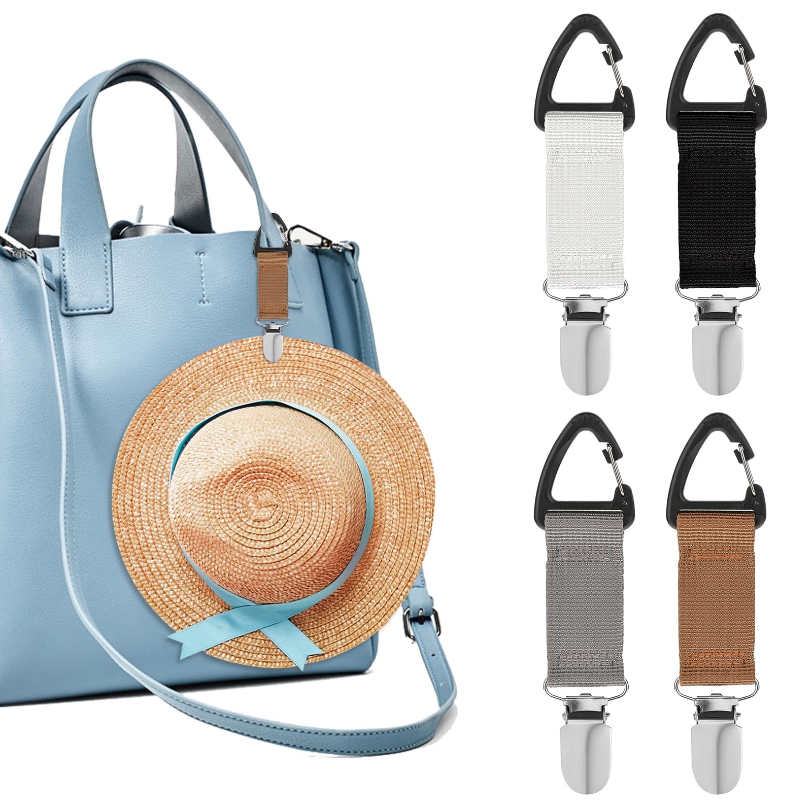 4Pcs Travel Hat Clip - Elastic Hat Holder for Purse, Hands-Free Bag Accessory for Traveling, Backpacks, Purses & Luggage - Perfect for Outdoor Adventures & Airplane Travel