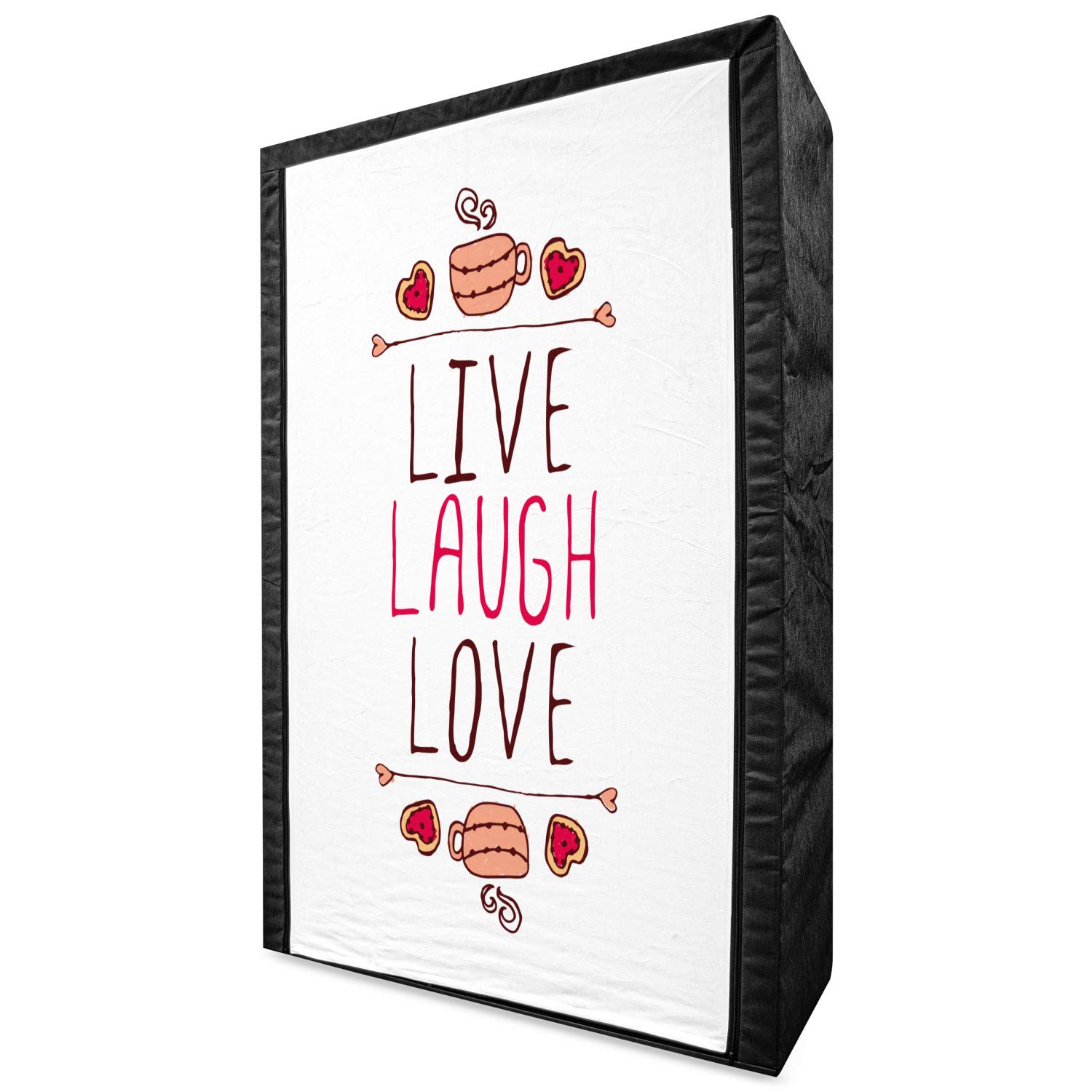 Ambesonne Live Laugh Love Portable Fabric Wardrobe - Valentine's Day Themed Heart Cookies & Tea Cup Print - 42.5