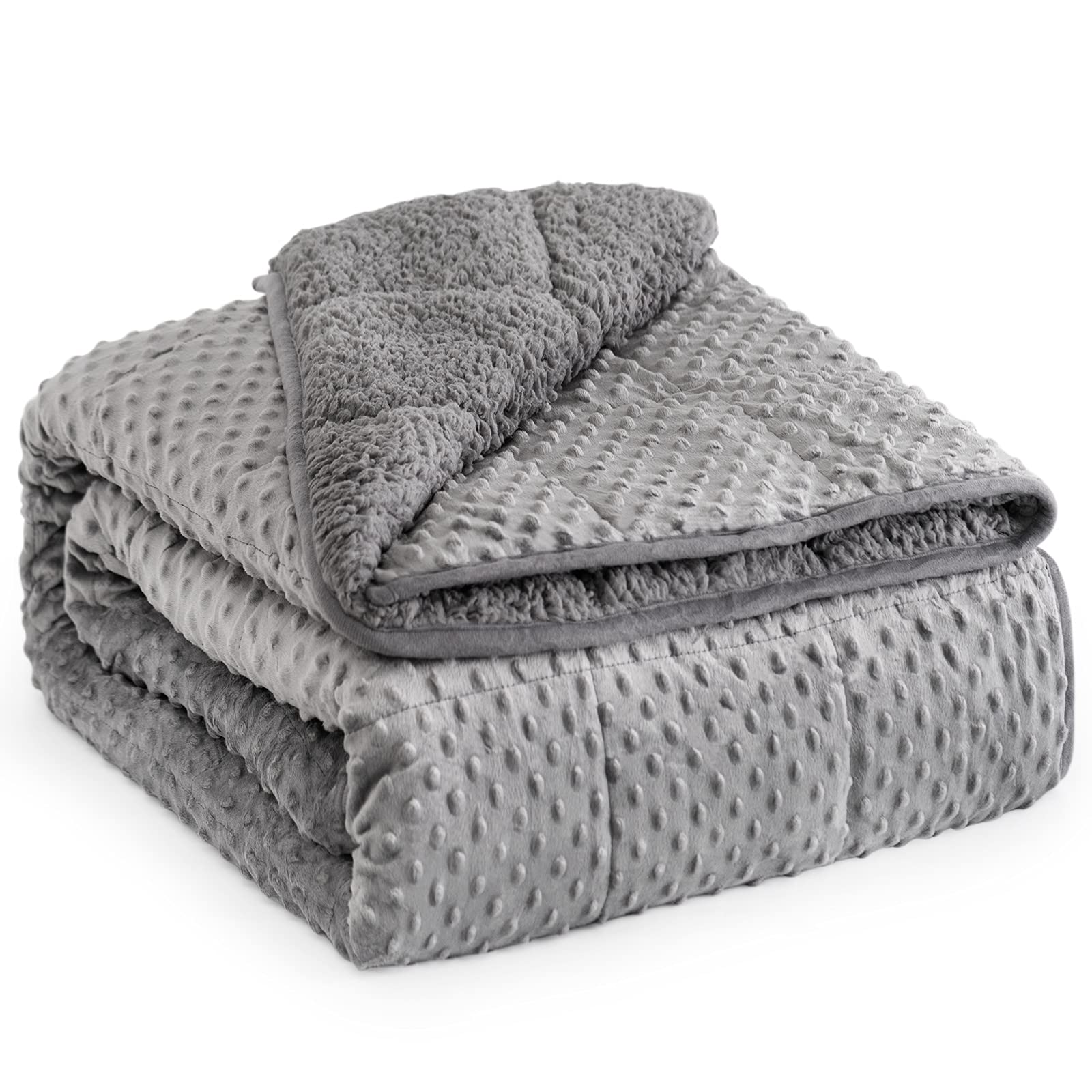 20 lbs Weighted Blanket for Adults - Soft Fluffy Sherpa Fleece & Breathable Minky Dot Heavy Blanket - Grey 60