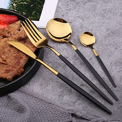 24-Piece Stainless Steel Flatware Set - Gold Silverware for Dinner, Kitchen, and Party - Includes Knives, Forks & Spoons - Elegant Tableware for Home Dining, Wedding, and Restaurant Use