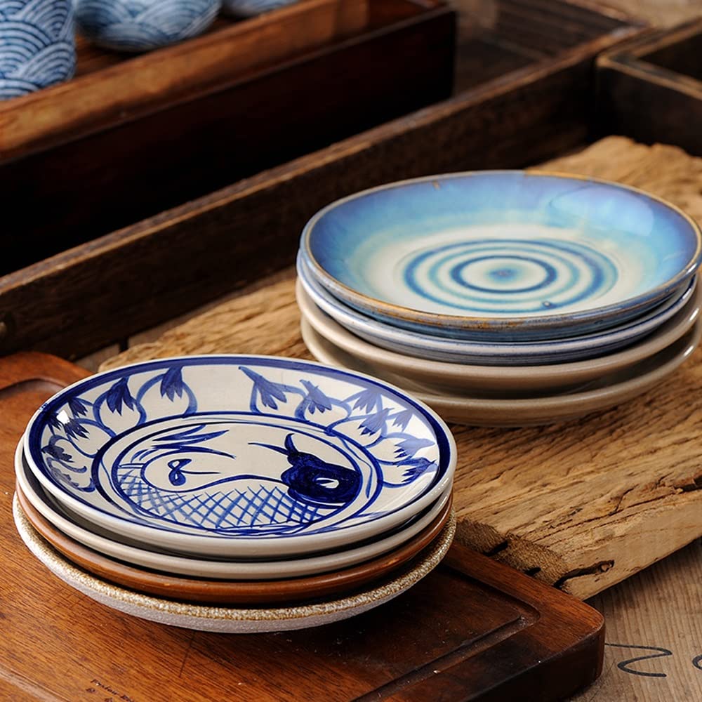 Ceramic Salad Bowl - Blue Shallow Plate for Cake, Snacks & Fruits | Home Dining & Parties