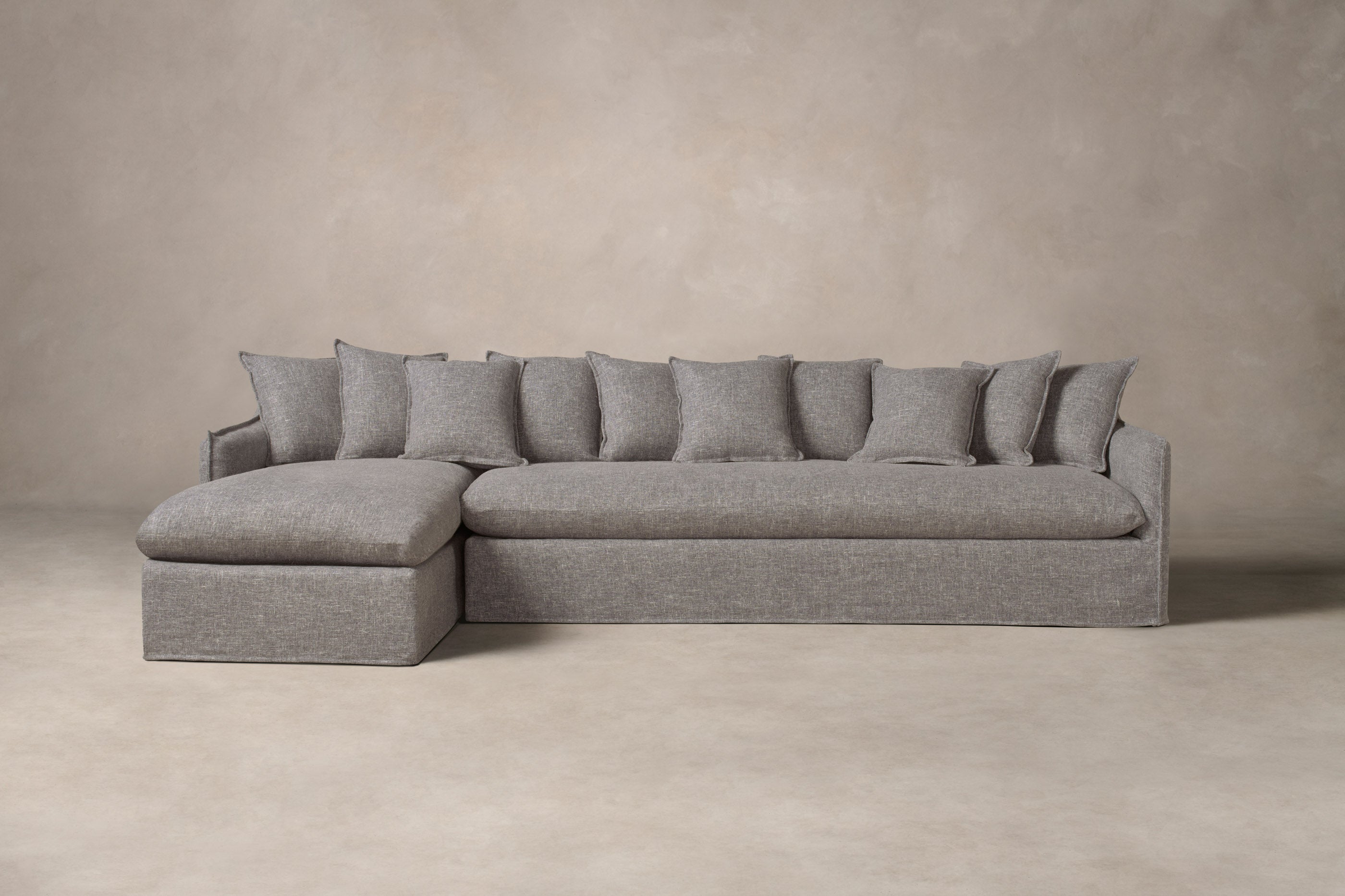Premium Dune Sectional Sofa with Heritage Belgian Linen Upholstery in Agate - Perfect for Modern Living Rooms & Cozy Home Theater Seating