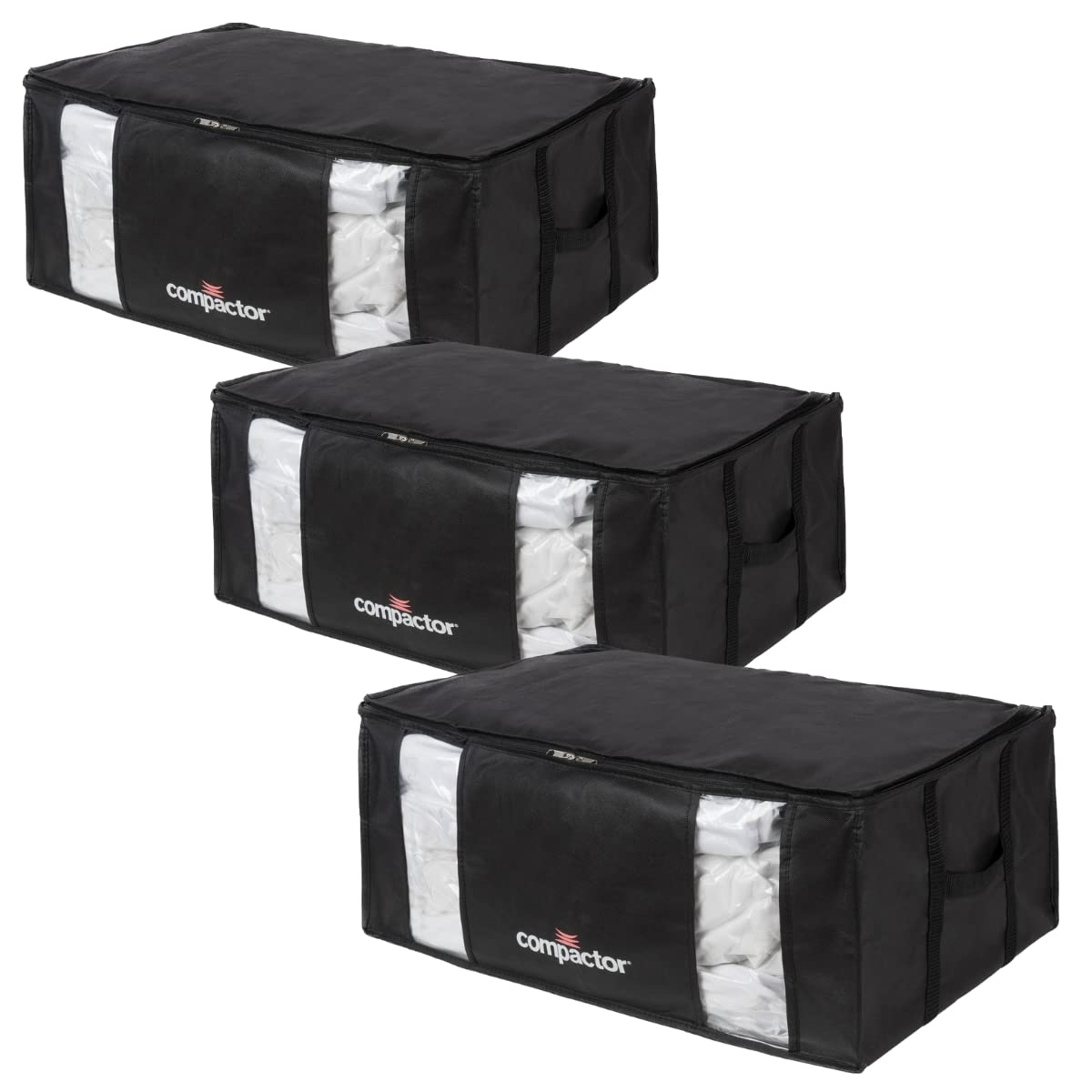 **3D Vacuum Storage Bags XXL - 3 Pack | Space Saver Compactor for Clothes, Blankets & Seasonal Items | Polypropylene + Nylon, Black Semi-Rigid Box | Perfect for Travel, Moving & Home Organization**
