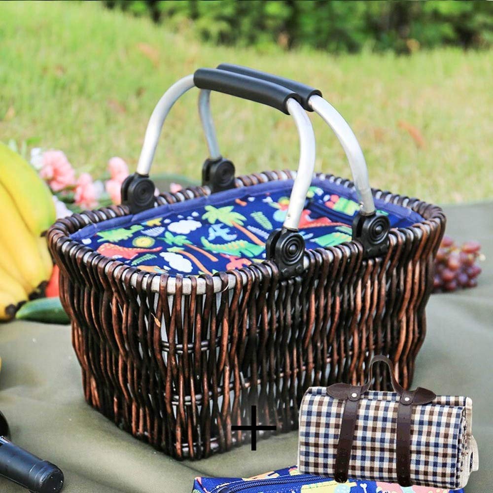 Natural Woven Storage Basket with Handle - Picnic, Flower, Vegetable & Fruit Basket - Includes Inner Cloth Liner & Mat - Perfect for Organizing Clothes, Toys, Home Decor (Brown) - Ideal for Outdoor Picnics, Kitchen Storage & Bedroom Organization