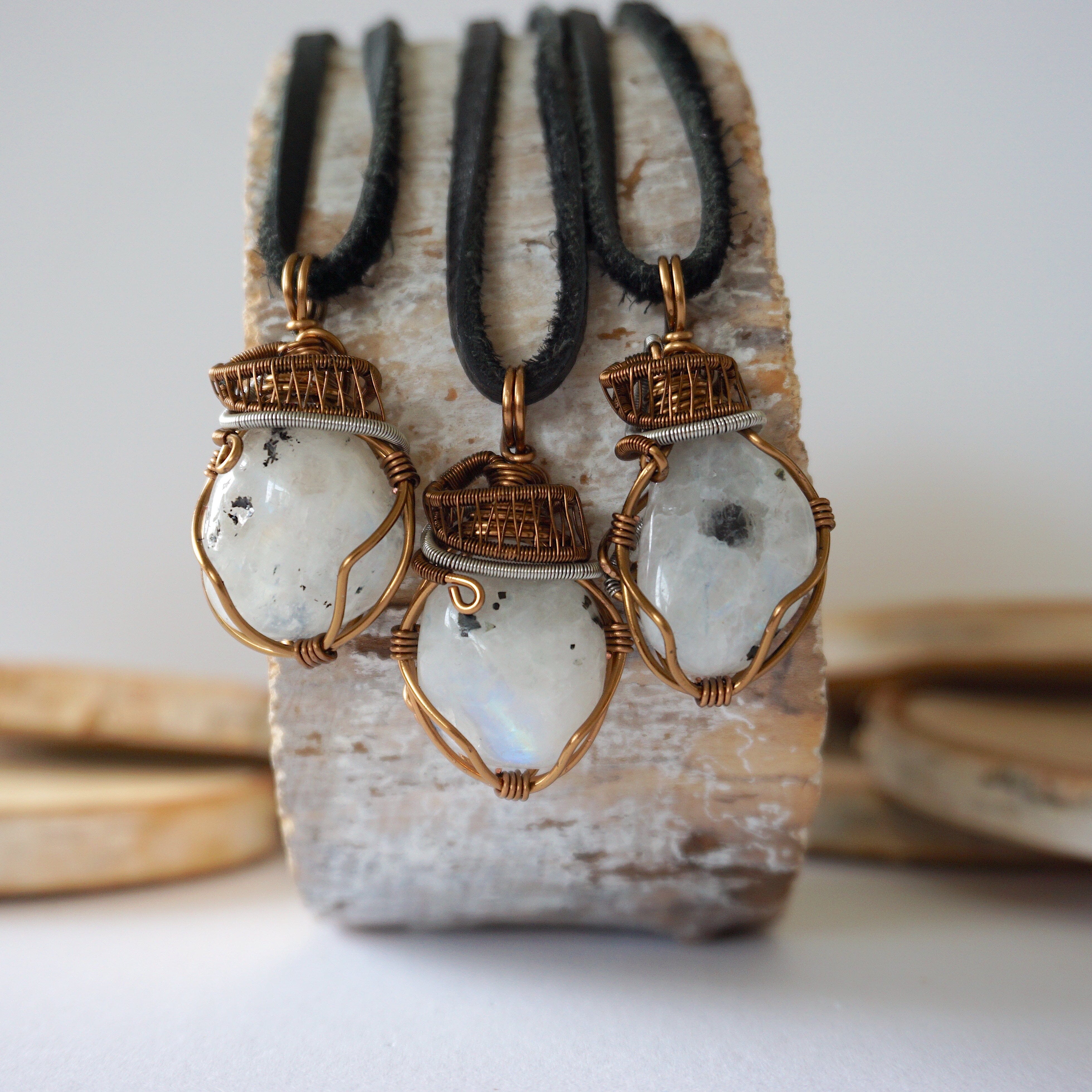 Rainbow Moonstone Necklace in Antique Bronze & White Gold Plated - Elegant Jewelry for Women, Perfect for Weddings, Parties & Special Occasions