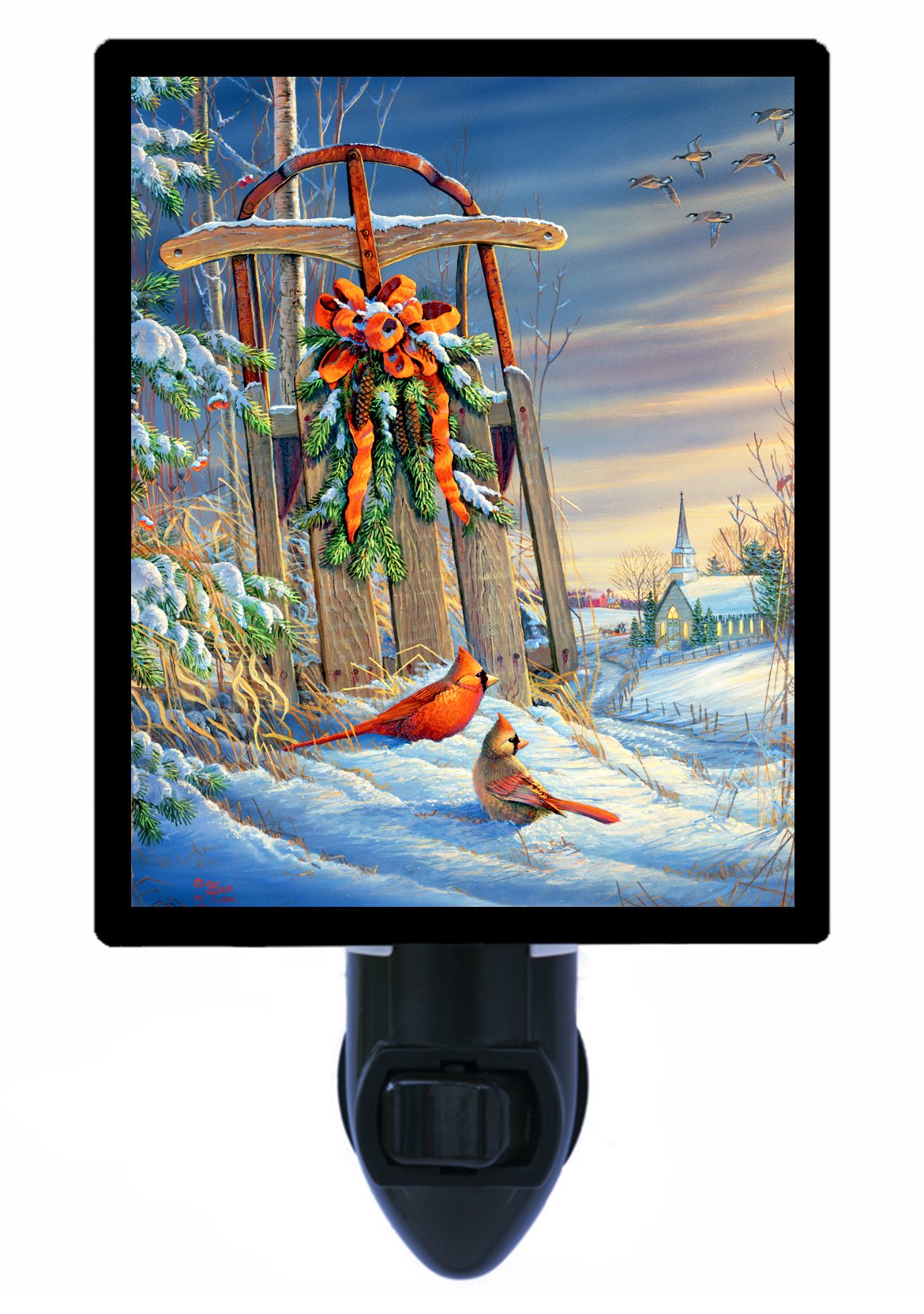 Christmas LED Night Light with Wintertime Cardinals - Warm Holiday Decor for Bedroom, Nursery, and Living Room