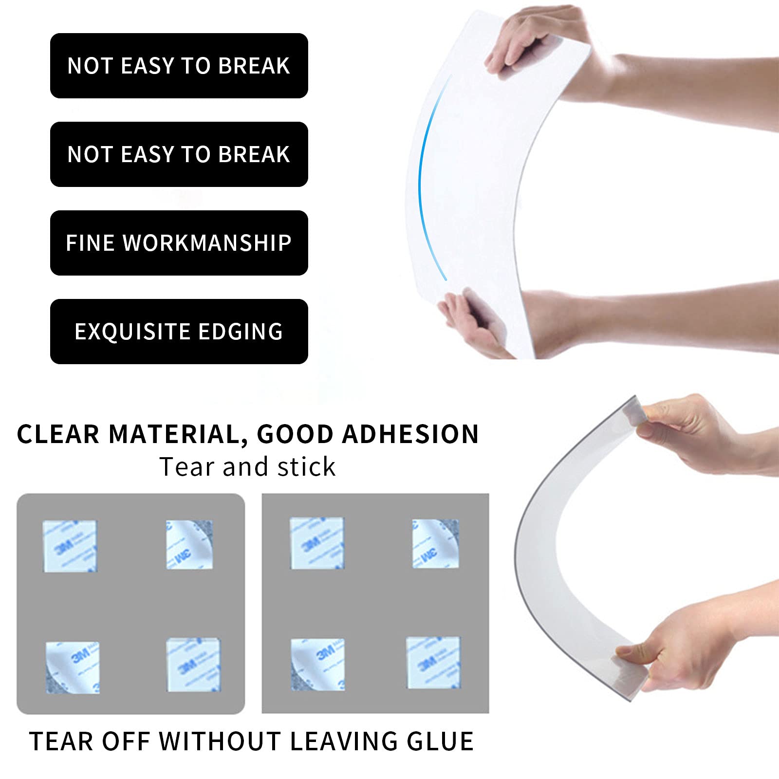 Flexible Non-Glass Wall Mirrors 3-Piece Set - 16x16 Inch Frameless Self-Adhesive Plastic Mirror Tiles for Home Decor, Bathroom, Bedroom & DIY Projects - Shatterproof & Lightweight Mirror Sheets