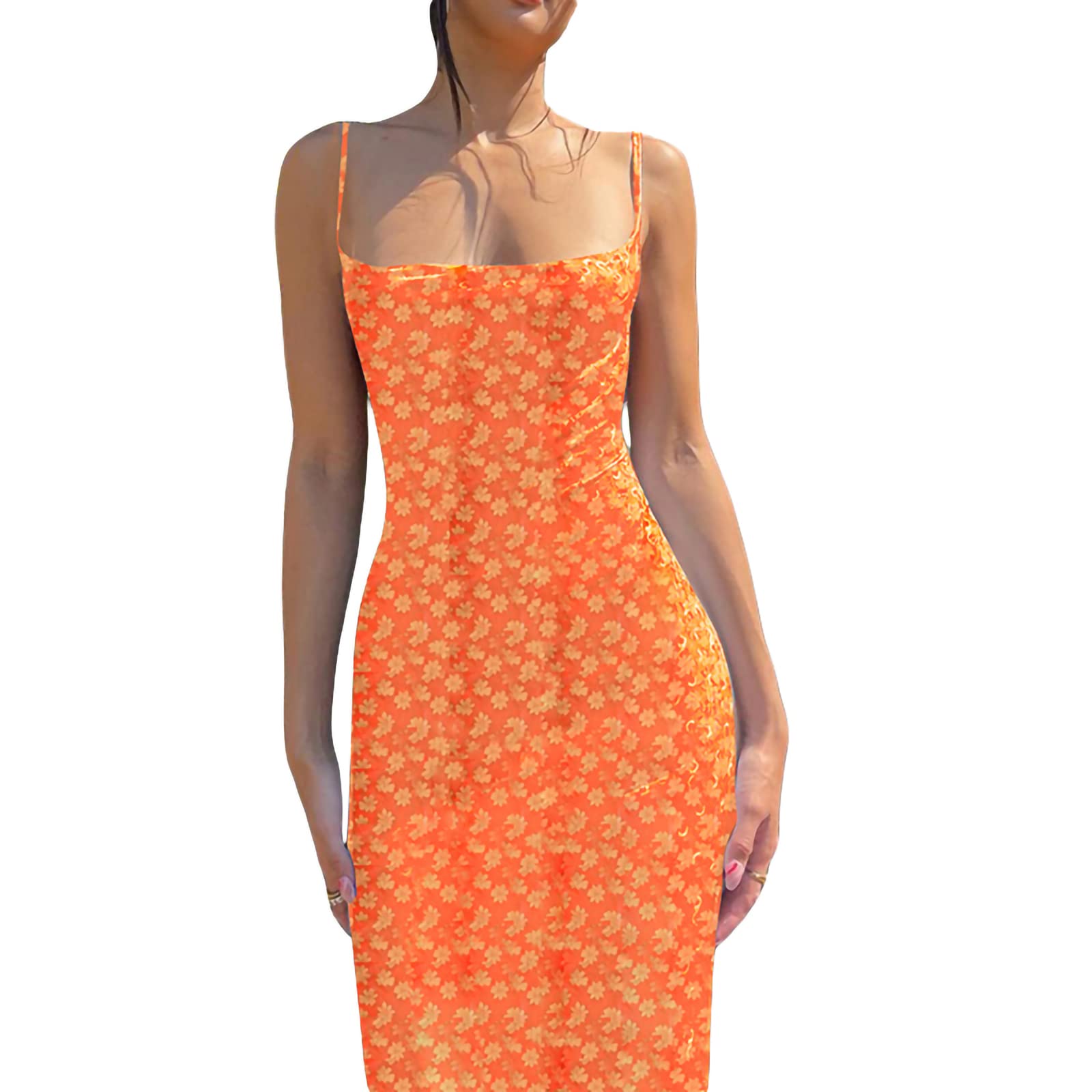 Sexy Sleeveless Spaghetti Strap Satin Midi Dress - Y2K Tie Dye Bodycon Party Dress with Backless & Split Design | Perfect for Club Nights, Summer Outings & Beach Vacations