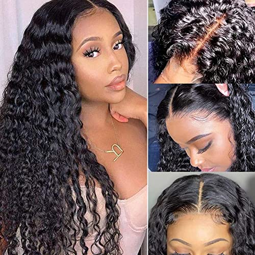 13x4 Water Wave Lace Front Wigs Human Hair for Black Women - Brazilian Virgin Human Hair Wigs 150% Density, Wet & Wavy, Pre-Plucked with Baby Hair, Natural Black Color, 20 Inch - Perfect for Daily Wear, Parties, Cosplay and Special Occasions