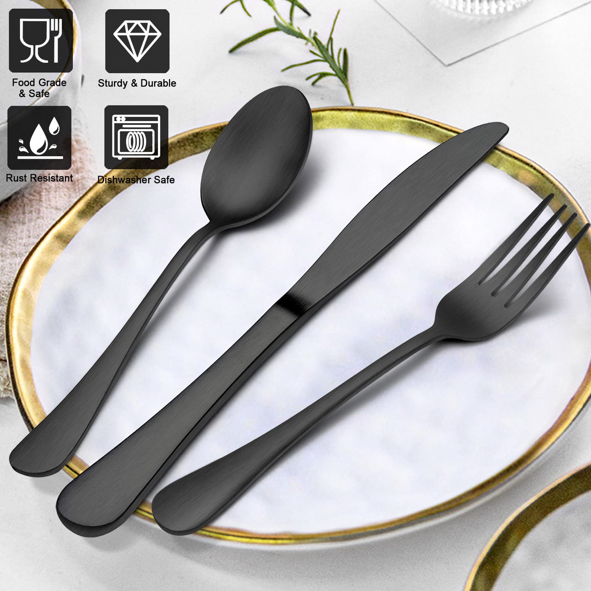 60-Piece Matte Black Silverware Set - Stainless Steel Satin Finish Flatware for 12 - Elegant Dinnerware for Home, Restaurant & Party - Dishwasher Safe - Perfect for Formal Dining, Wedding Gifts & Holiday Entertaining