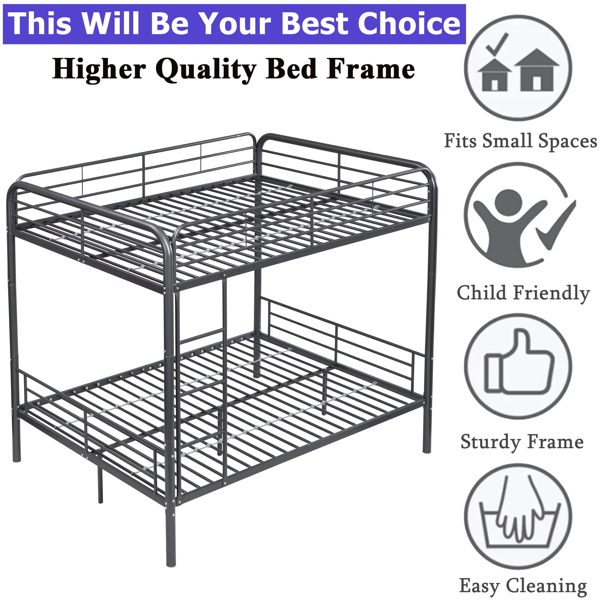 Heavy Duty Full Over Full Metal Bunk Bed with Ladder & Rails - Convertible for Kids & Adults - Perfect for Dorms & Small Spaces