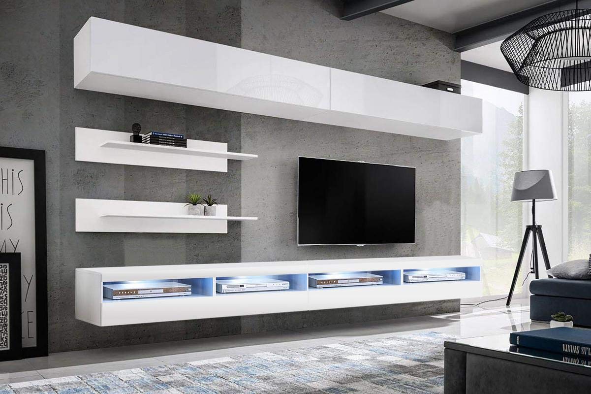 Modern Floating TV Stand with Storage & LED Lights - Wall-Mounted Entertainment Center for Bedroom & Living Room - White TV Console with Shelves for 35 Inch TVs - Perfect for Small Spaces & Home Theater Setup