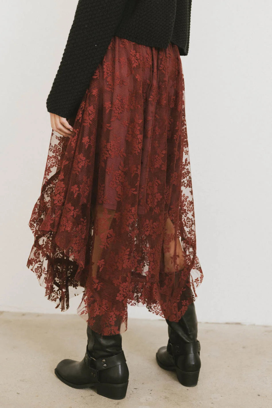 Elsie Lace Midi Skirt in Red Brown - Elegant Floral Lace Skirt for Women | Perfect for Weddings, Parties & Date Nights | FINAL SALE