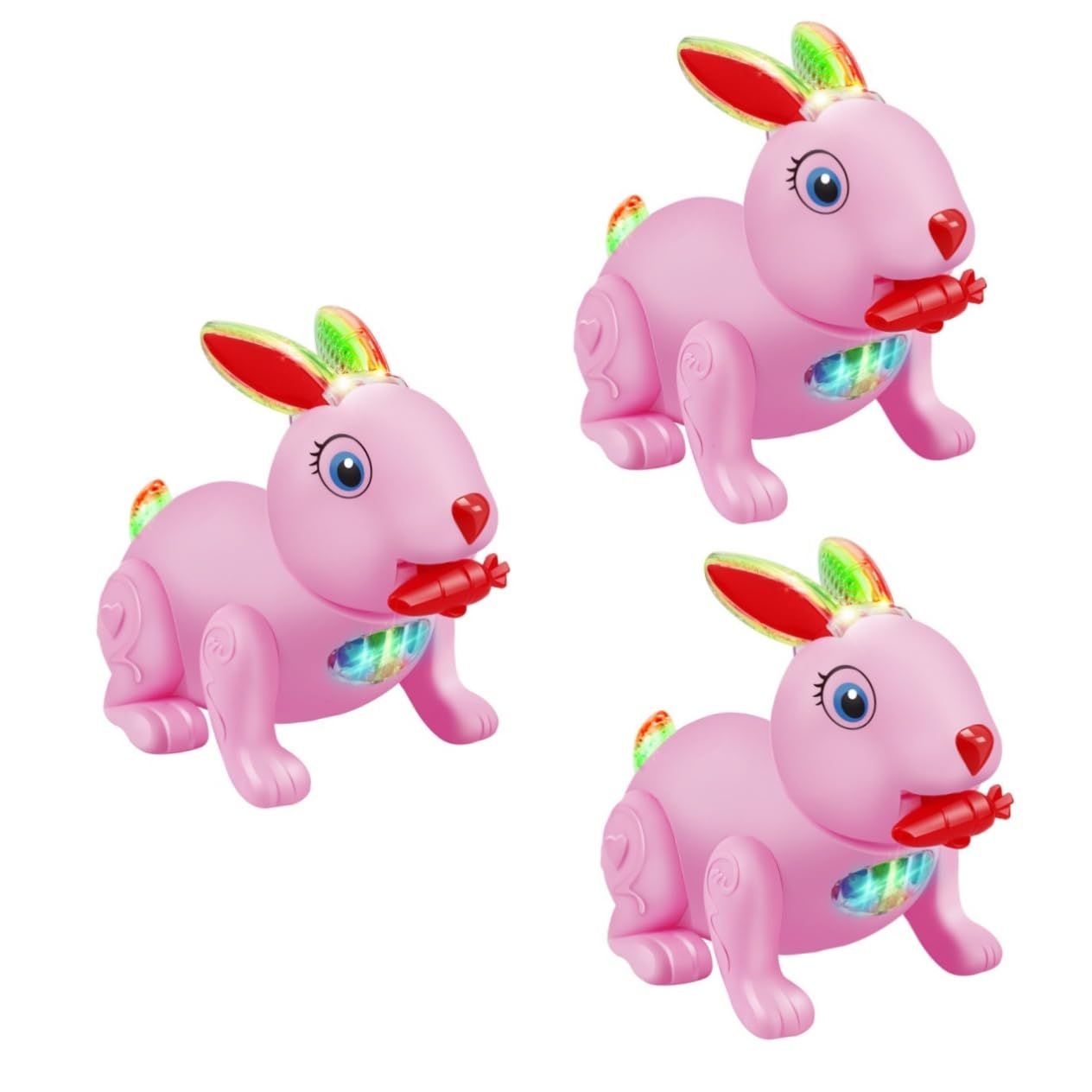 3 Pack Electric Bunny Toys for Kids - Interactive Musical Rabbit Toy with Automatic Bouncing, Cute Cartoon Rabbit Educational Gift for Toddlers & Children - Perfect for Playtime, Birthday Gifts & Easter Celebrations